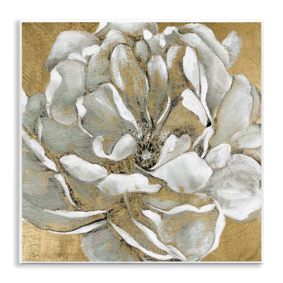Stupell Industries Blushing White Magnolia Flower Abstract Floral over Gold, 12 x 12,Design by Carol Robinson