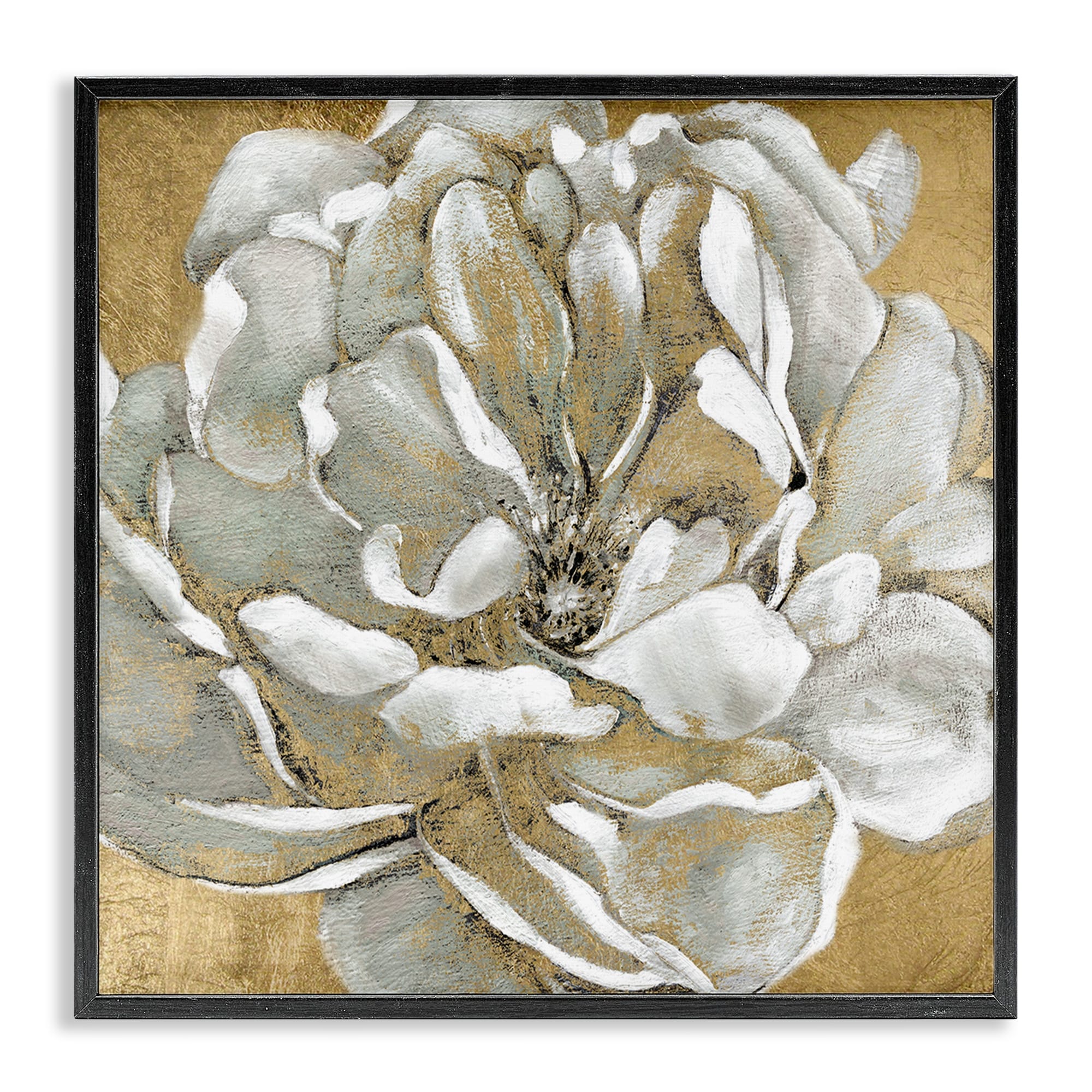 Stupell Industries Blushing White Magnolia Flower Abstract Floral over Gold Paintings Black Framed Art Print Wall Art, 12x12, by Carol Robinson