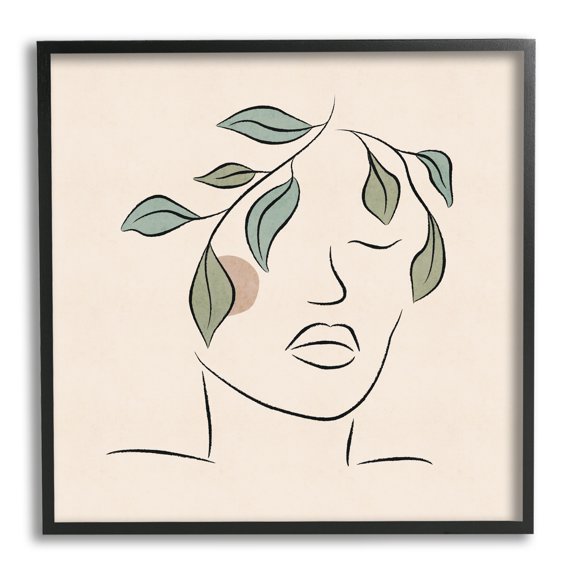 Stupell Industries Blushing Woman Face Botanical Outline Doodle Drawing Graphic Art Black Framed Art Print Wall Art, Design by JJ Design House LLC