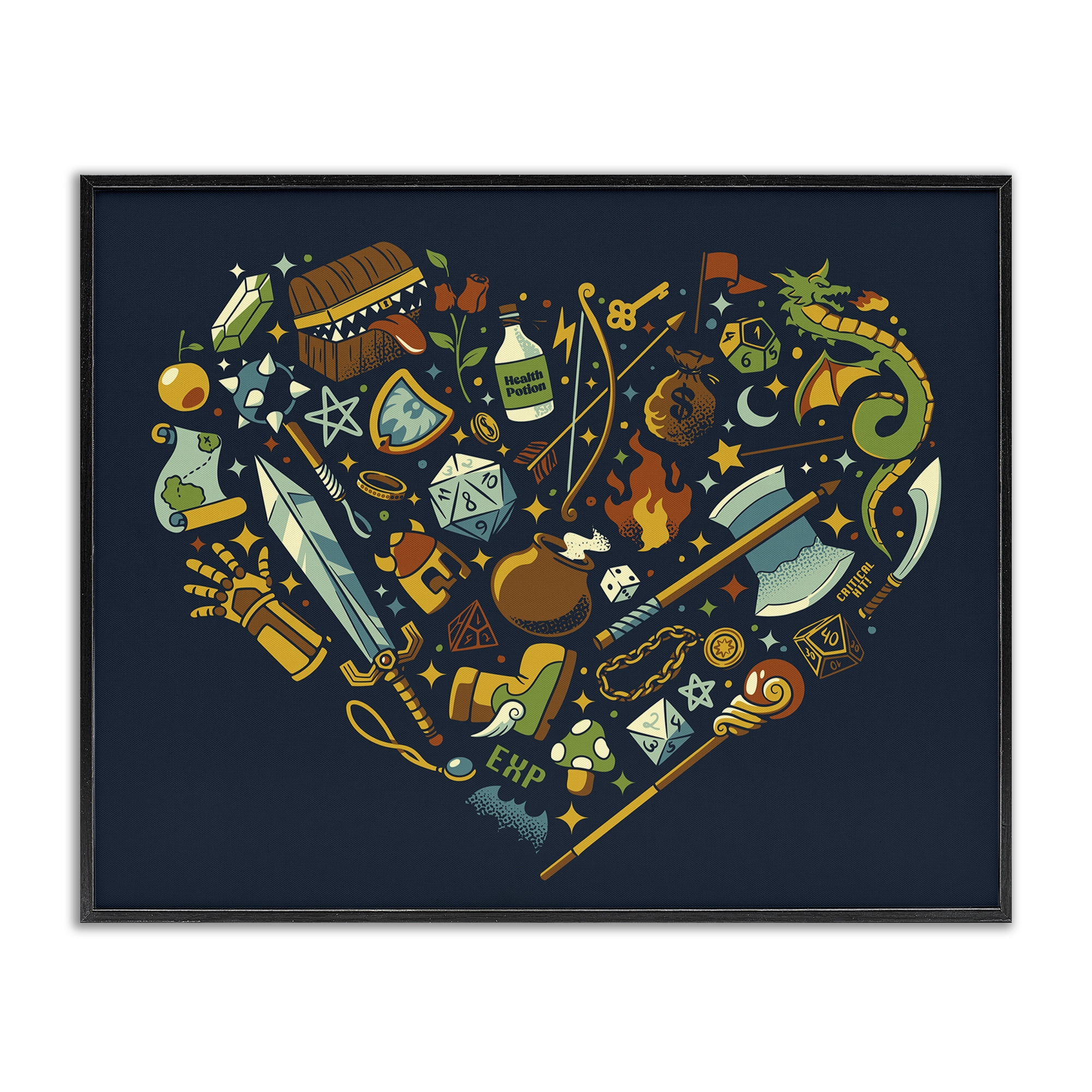 Stupell Industries Board Game RPG Trinkets Black Framed Giclee Art, design by Tobe Fonseca