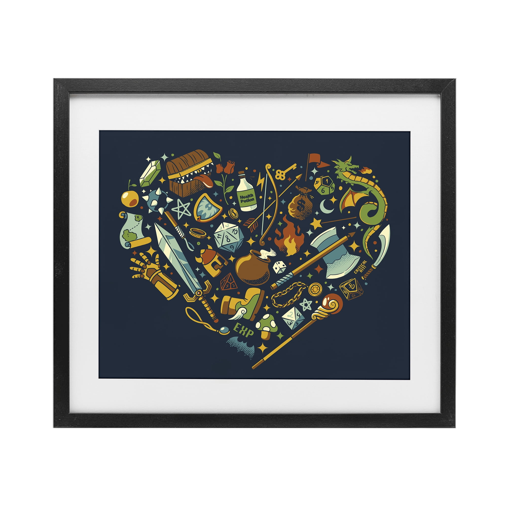 Stupell Industries Board Game RPG Trinkets Black Framed Print Under Glass, design by Tobe Fonseca