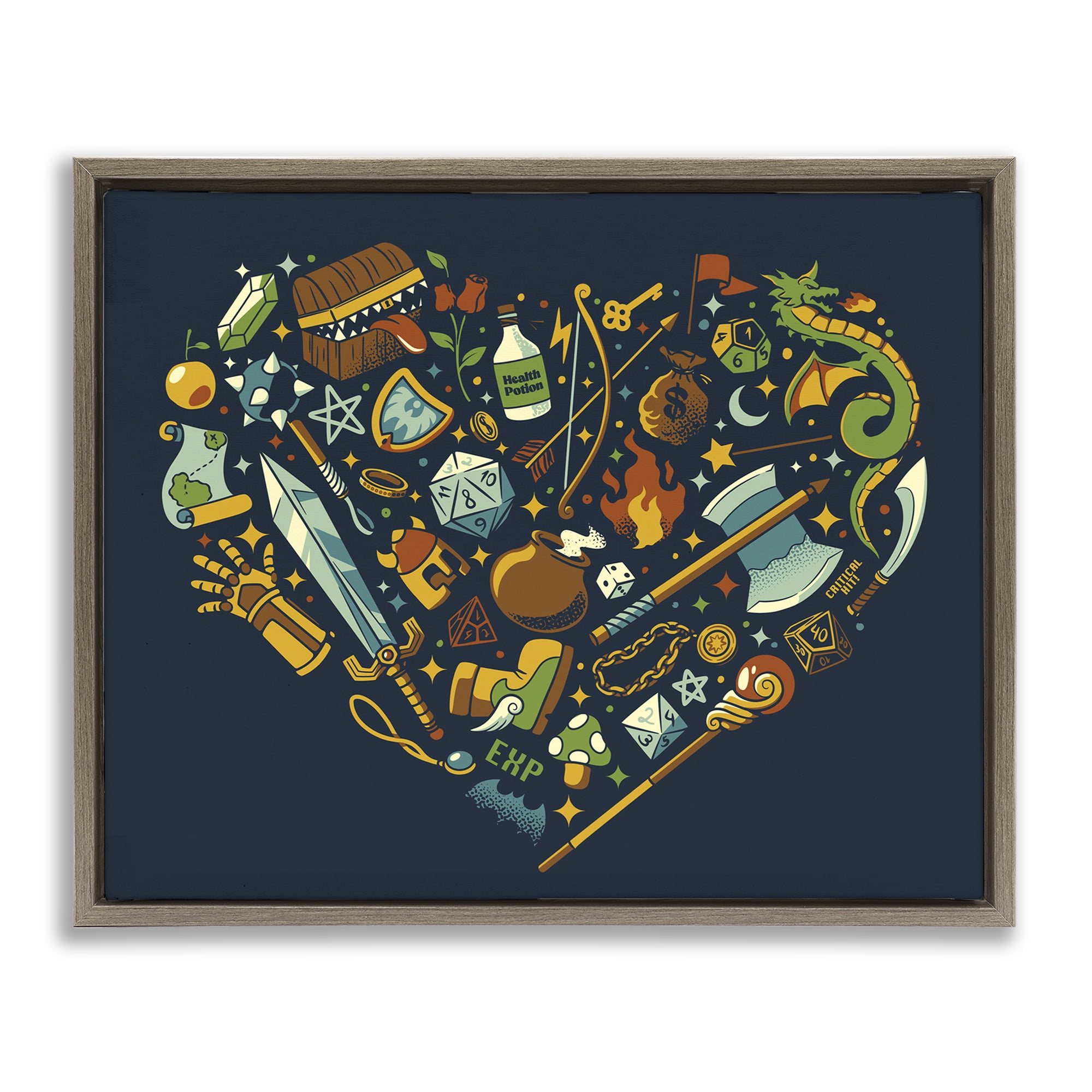 Stupell Industries Board Game RPG Trinkets Brown Framed Floater Canvas Wall Art, design by Tobe Fonseca