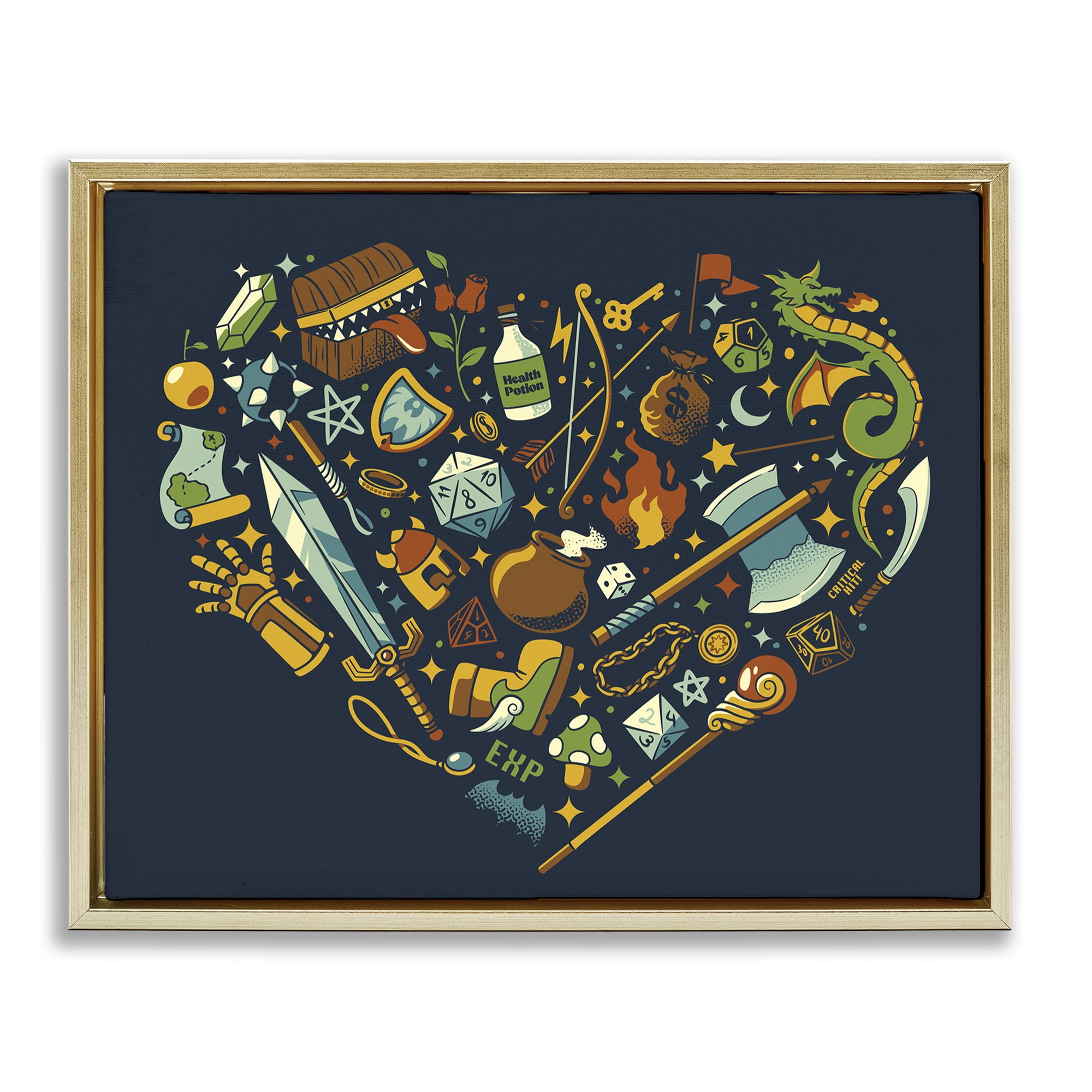 Stupell Industries Board Game RPG Trinkets Gold Framed Floater Canvas Wall Art, design by Tobe Fonseca