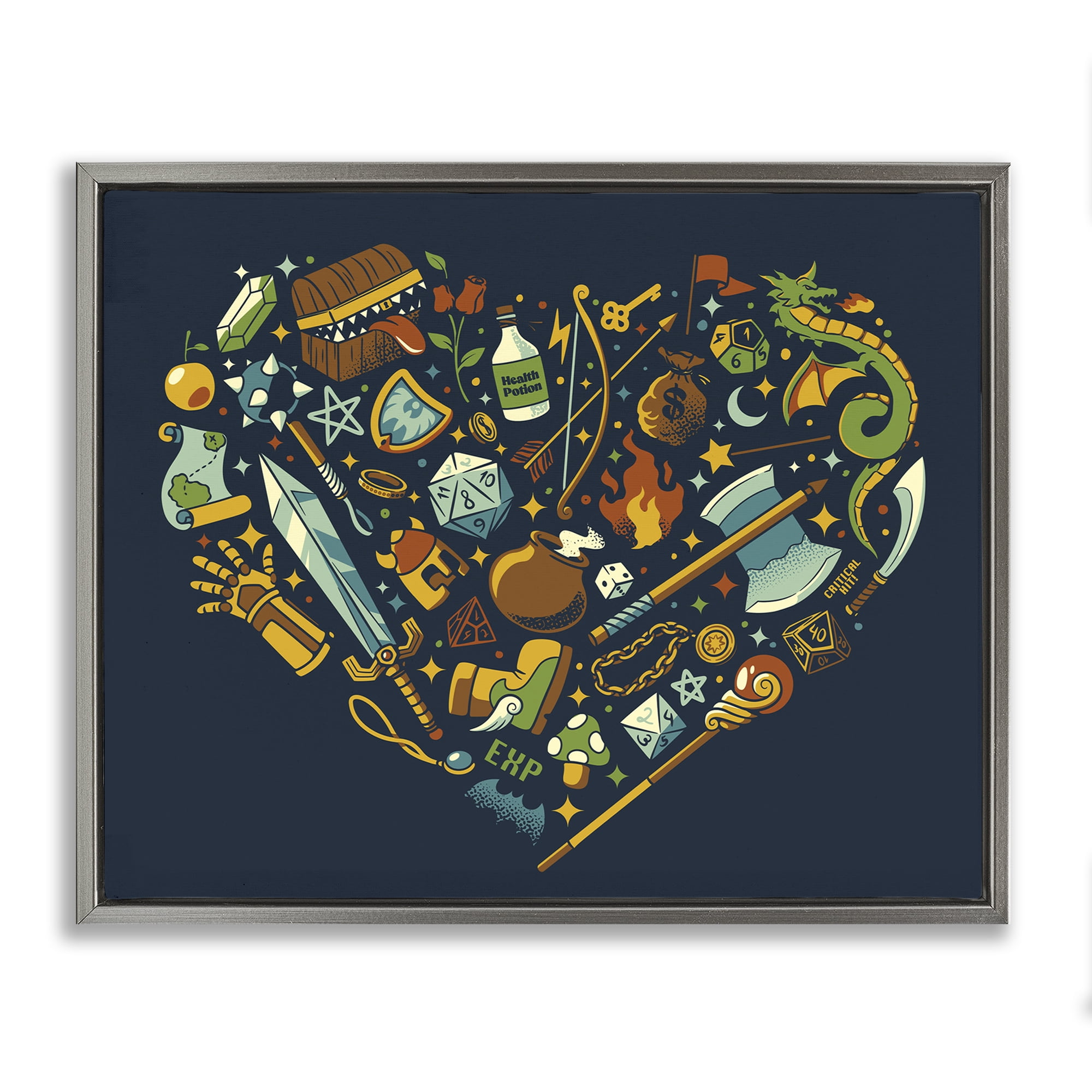 Stupell Industries Board Game RPG Trinkets Gray Framed Floater Canvas Wall Art, design by Tobe Fonseca