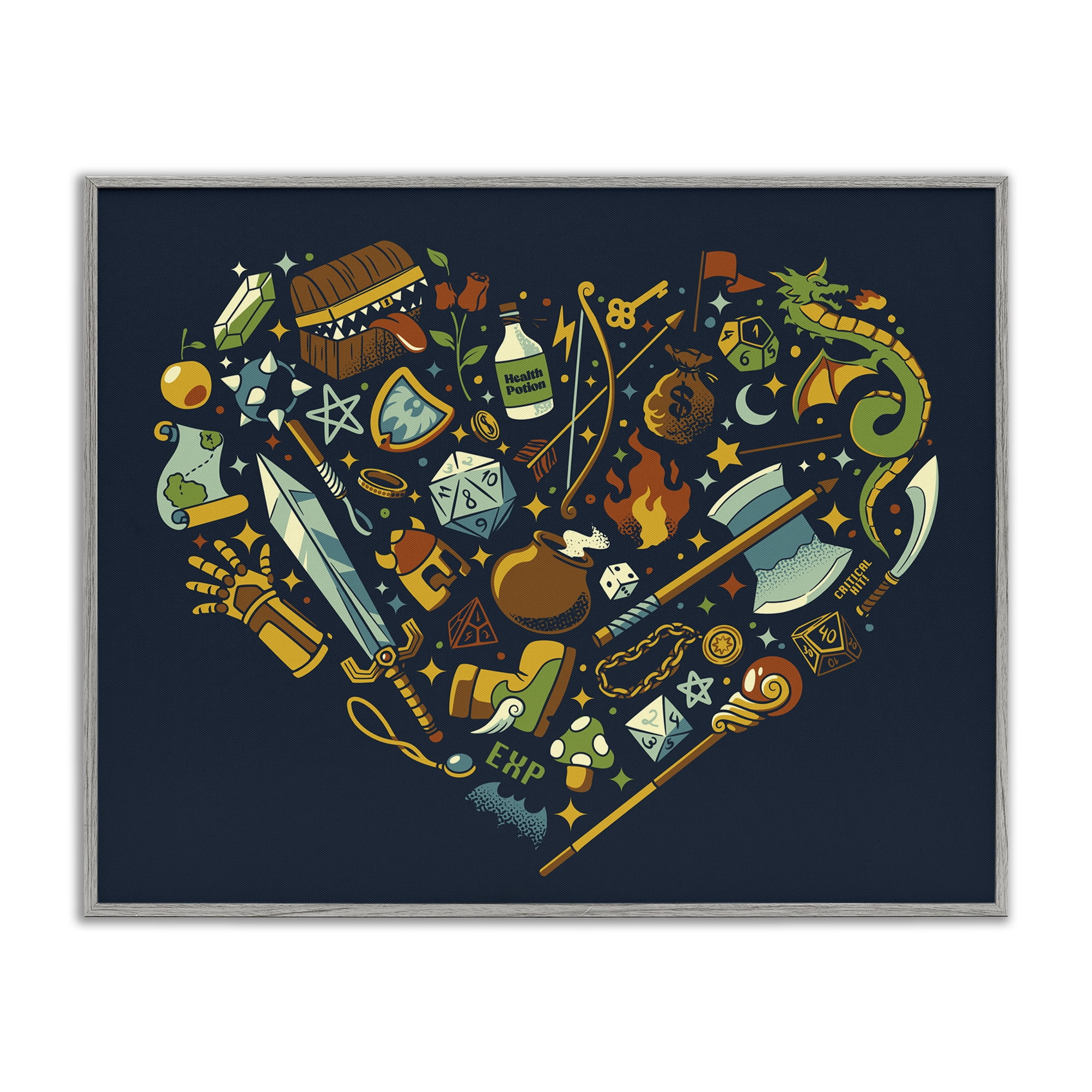 Stupell Industries Board Game RPG Trinkets Gray Framed Giclee Art, design by Tobe Fonseca