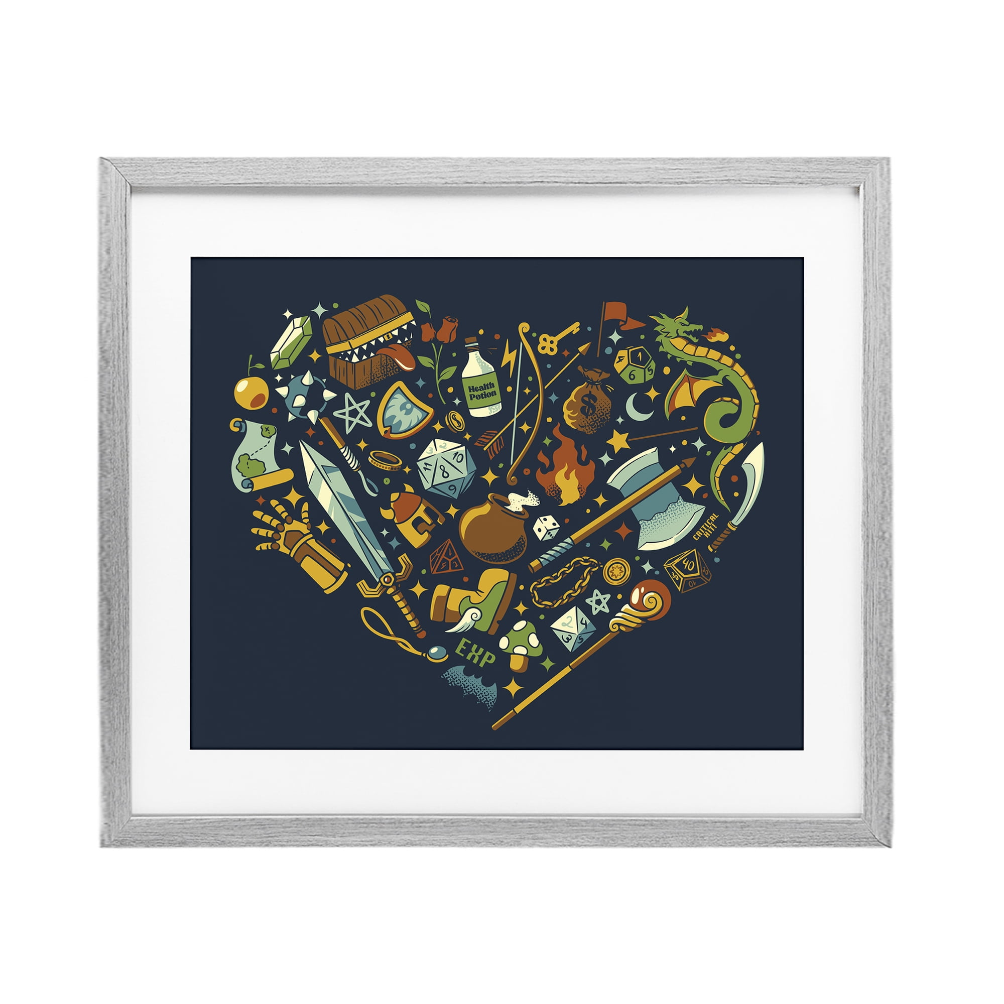Stupell Industries Board Game RPG Trinkets Gray Framed Print Under Glass, design by Tobe Fonseca