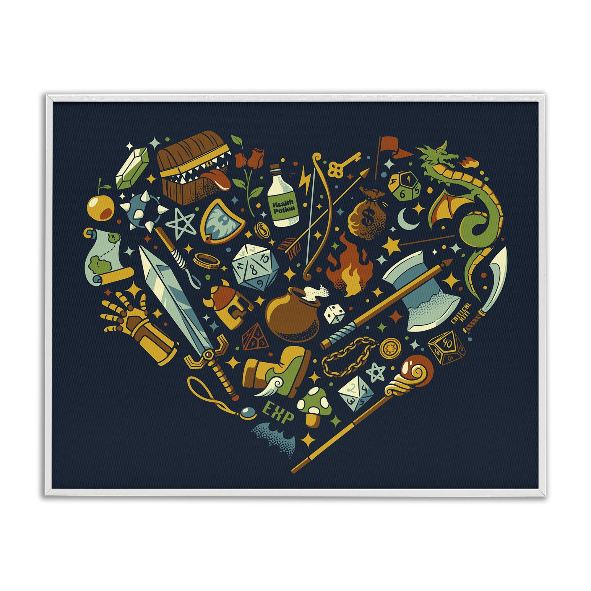 Stupell Industries Board Game RPG Trinkets White Framed Giclee Art, design by Tobe Fonseca