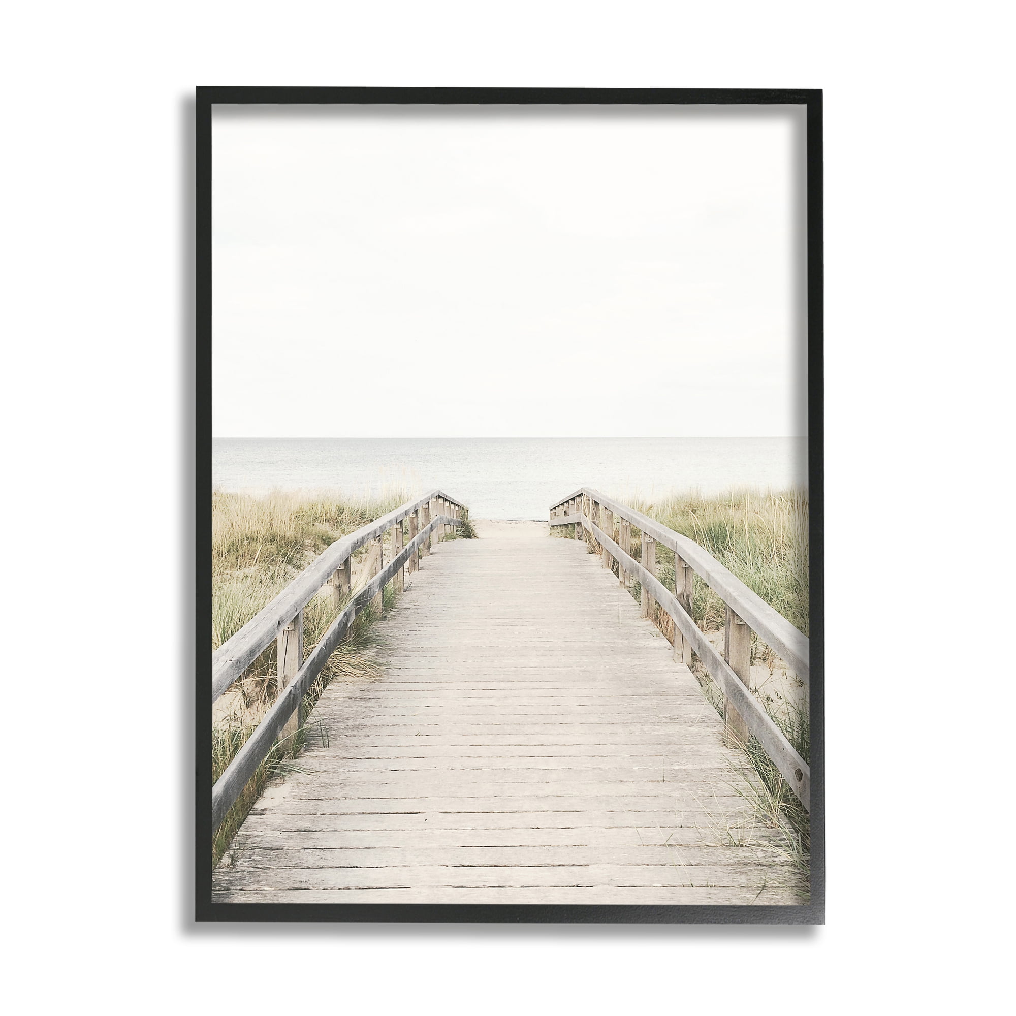 Stupell Industries Boardwalk Beach View Nature Photography Black Framed Art Print Wall Art, 24 x 30
