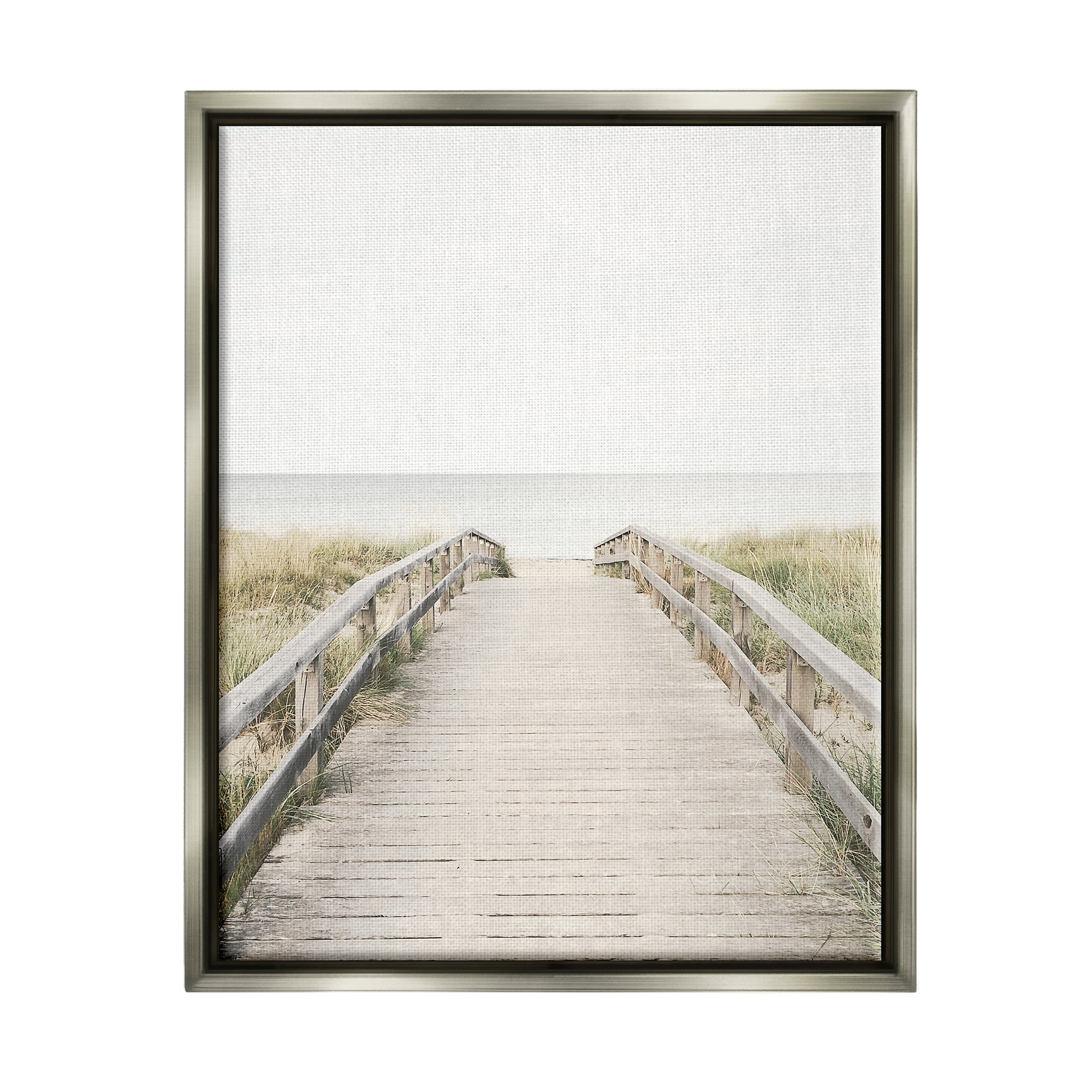 Stupell Industries Boardwalk Beach View Nature Photography Gray Floater Framed Art Print Wall Art, 17 x 21