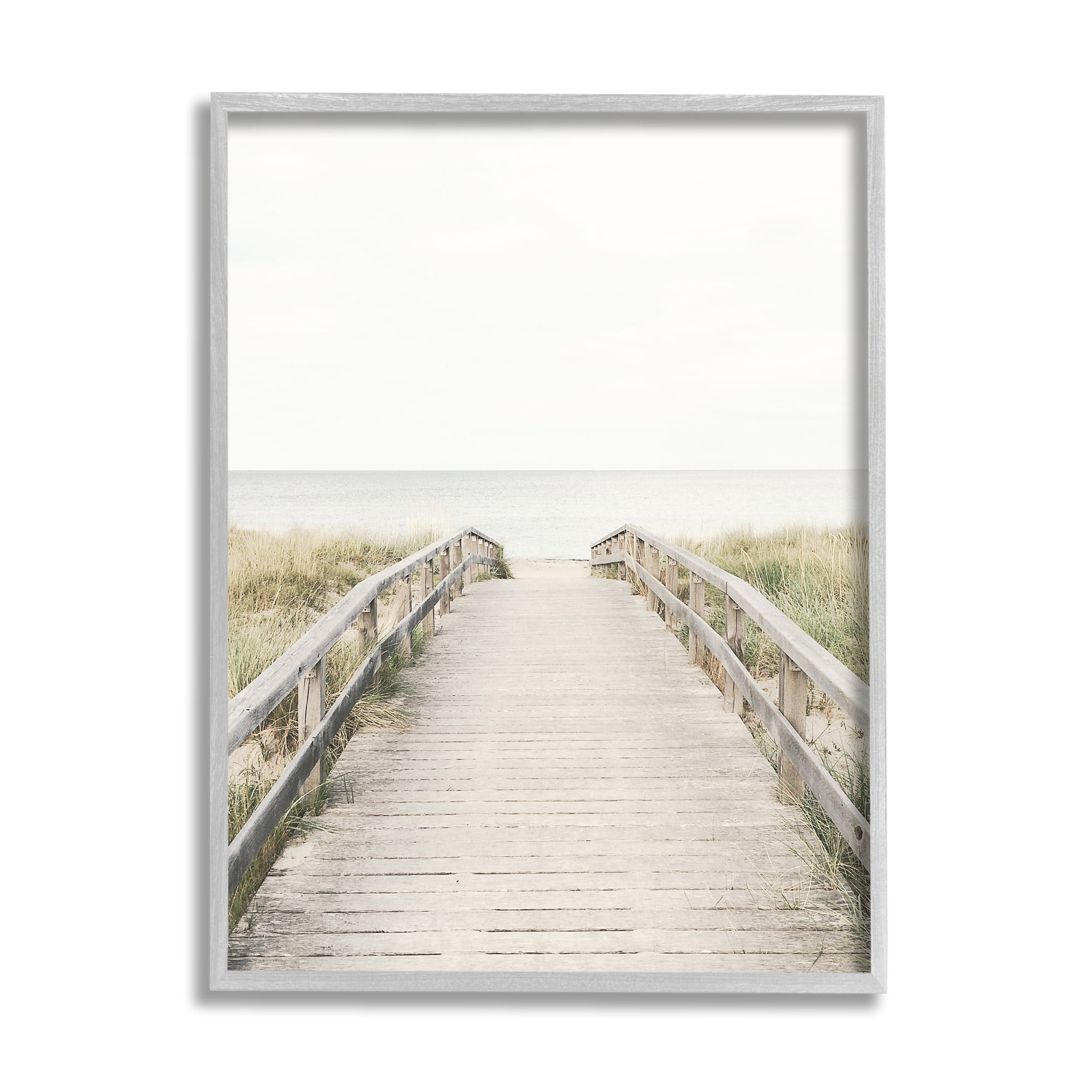 Stupell Industries Boardwalk Beach View Nature Photography Gray Framed Art Print Wall Art, 11 x 14