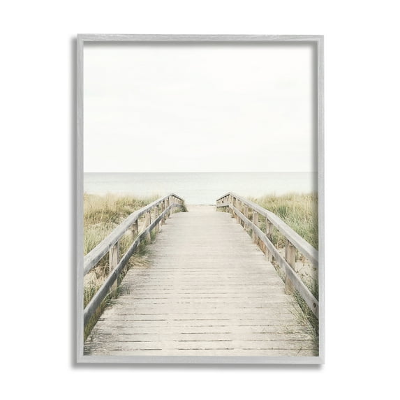Stupell Industries Boardwalk Beach View Nature Photography Gray Framed Art Print Wall Art, 16 x 20