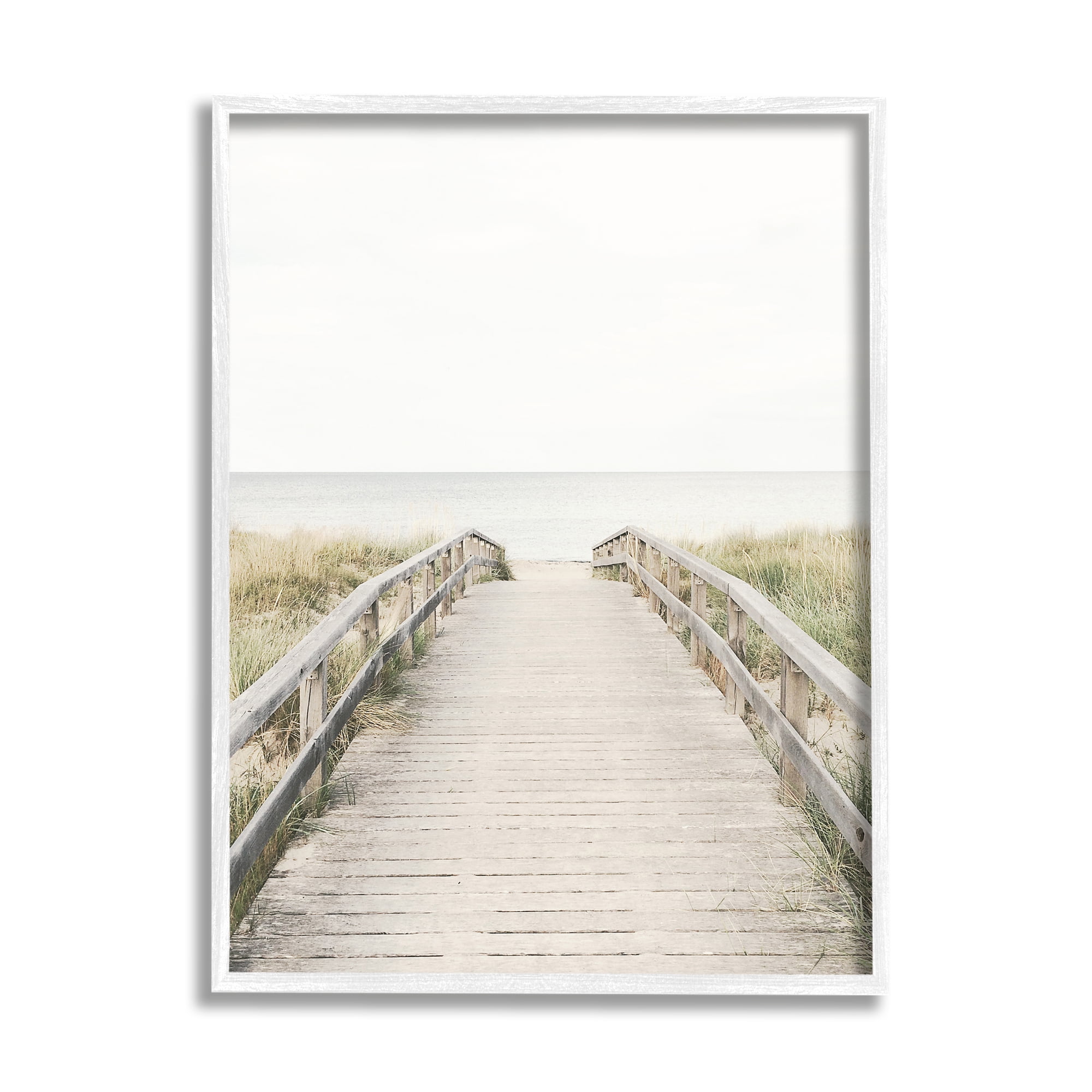Stupell Industries Boardwalk Beach View Nature Photography White Framed Art Print Wall Art, 24 x 30