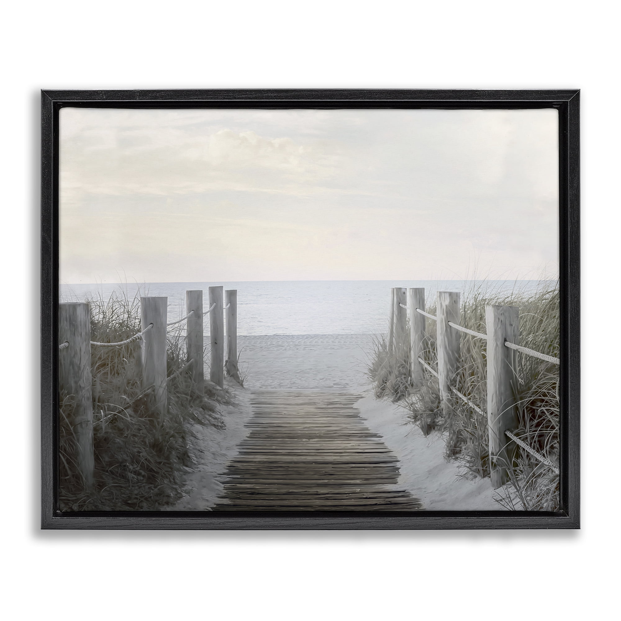 Stupell Industries Boardwalk Steps to Beach Landscape Photography Black Floater Framed Canvas Art Print Wall Art, 21 x 17