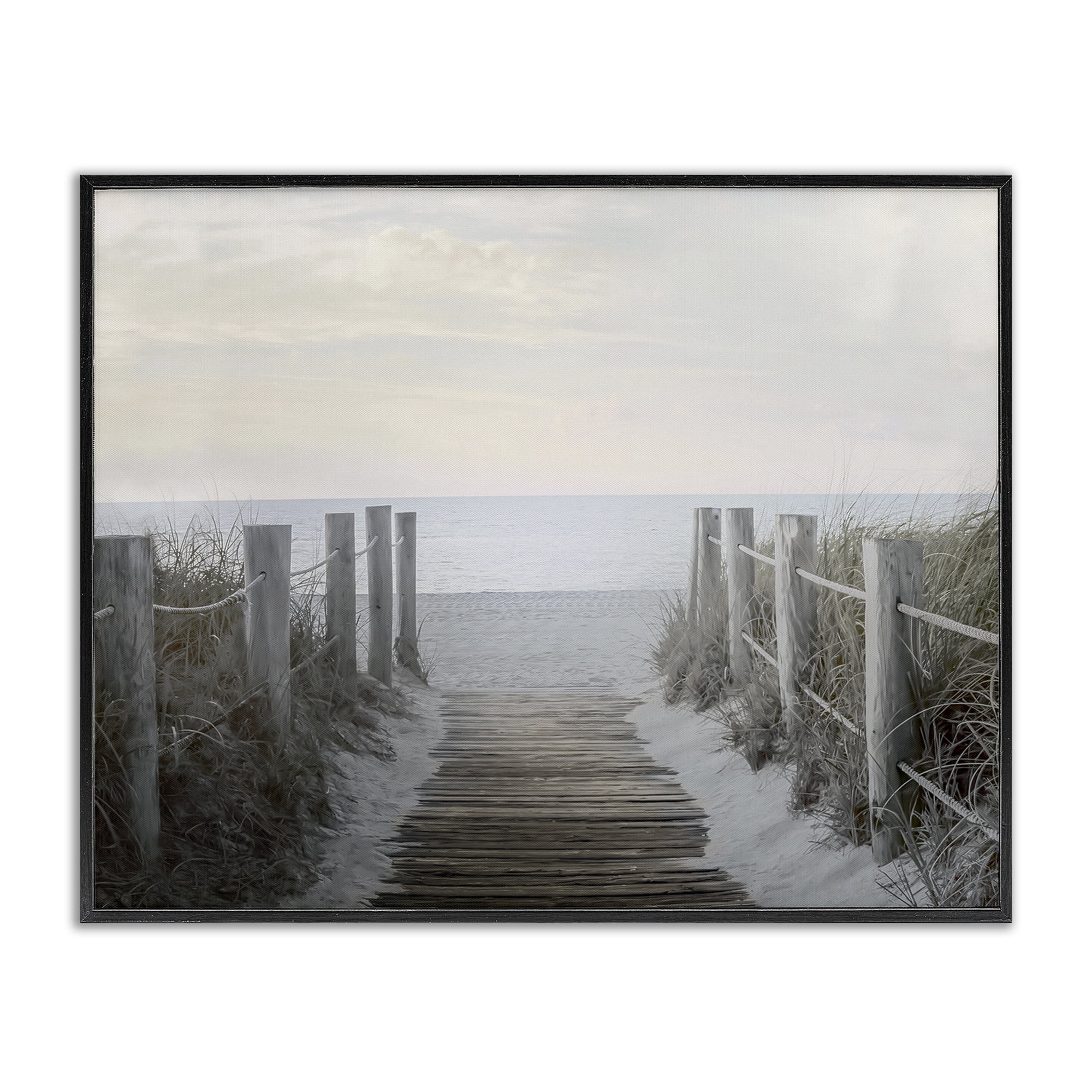 Stupell Industries Boardwalk Steps to Beach Landscape Photography Black Framed Art Print Wall Art, 30 x 24