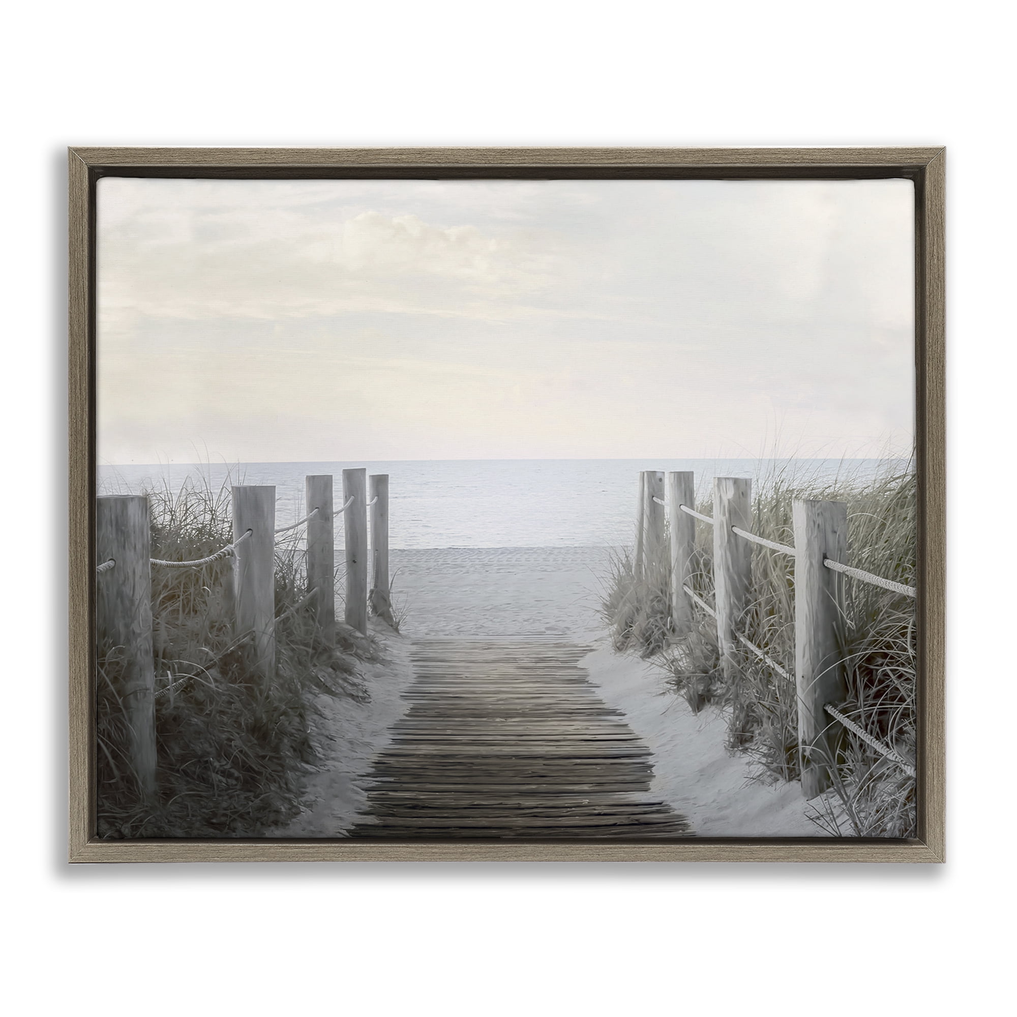 Stupell Industries Boardwalk Steps to Beach Landscape Photography Brown Floater Framed Canvas Art Print Wall Art, 21 x 17