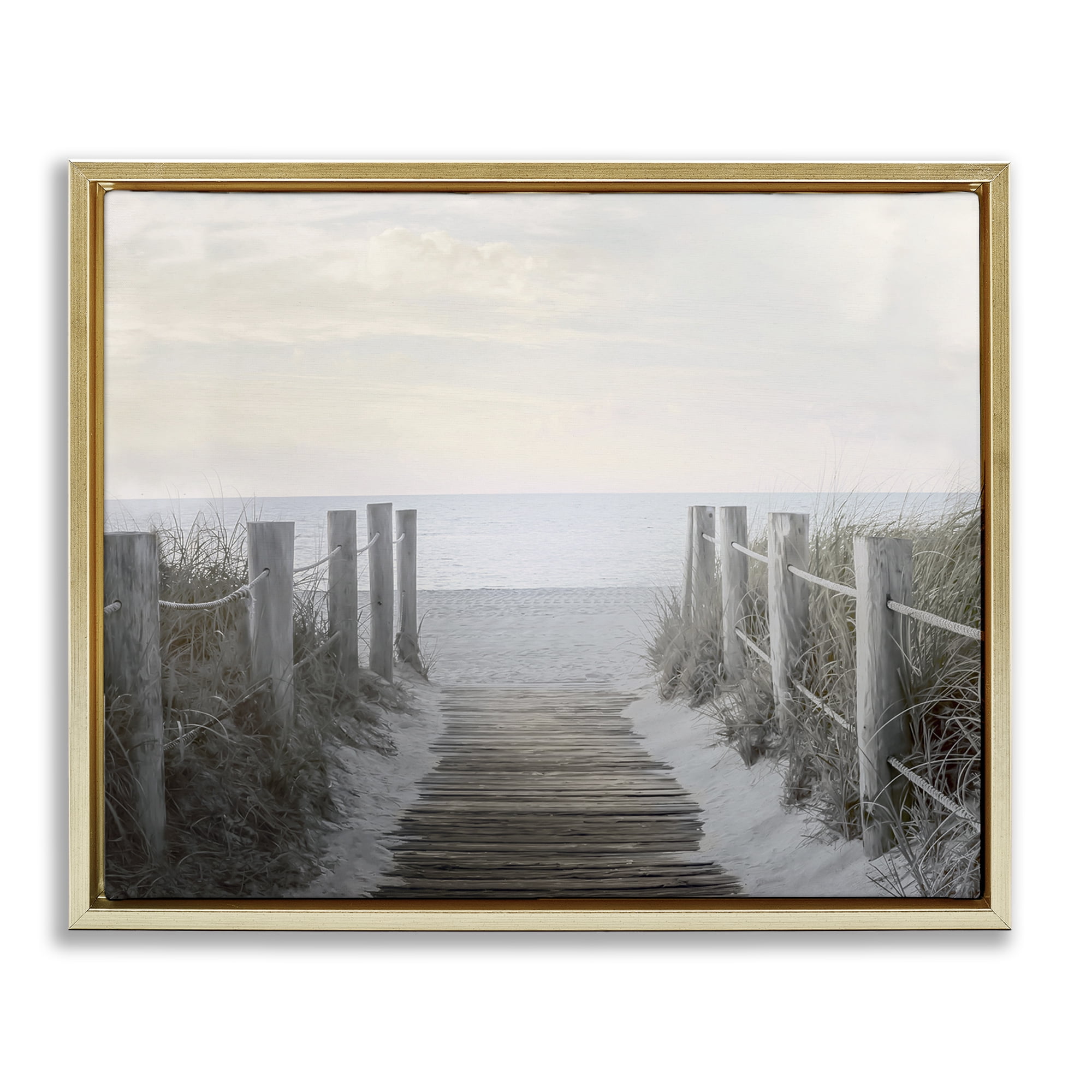 Stupell Industries Boardwalk Steps to Beach Landscape Photography Gold Floater Framed Canvas Art Print Wall Art, 21 x 17