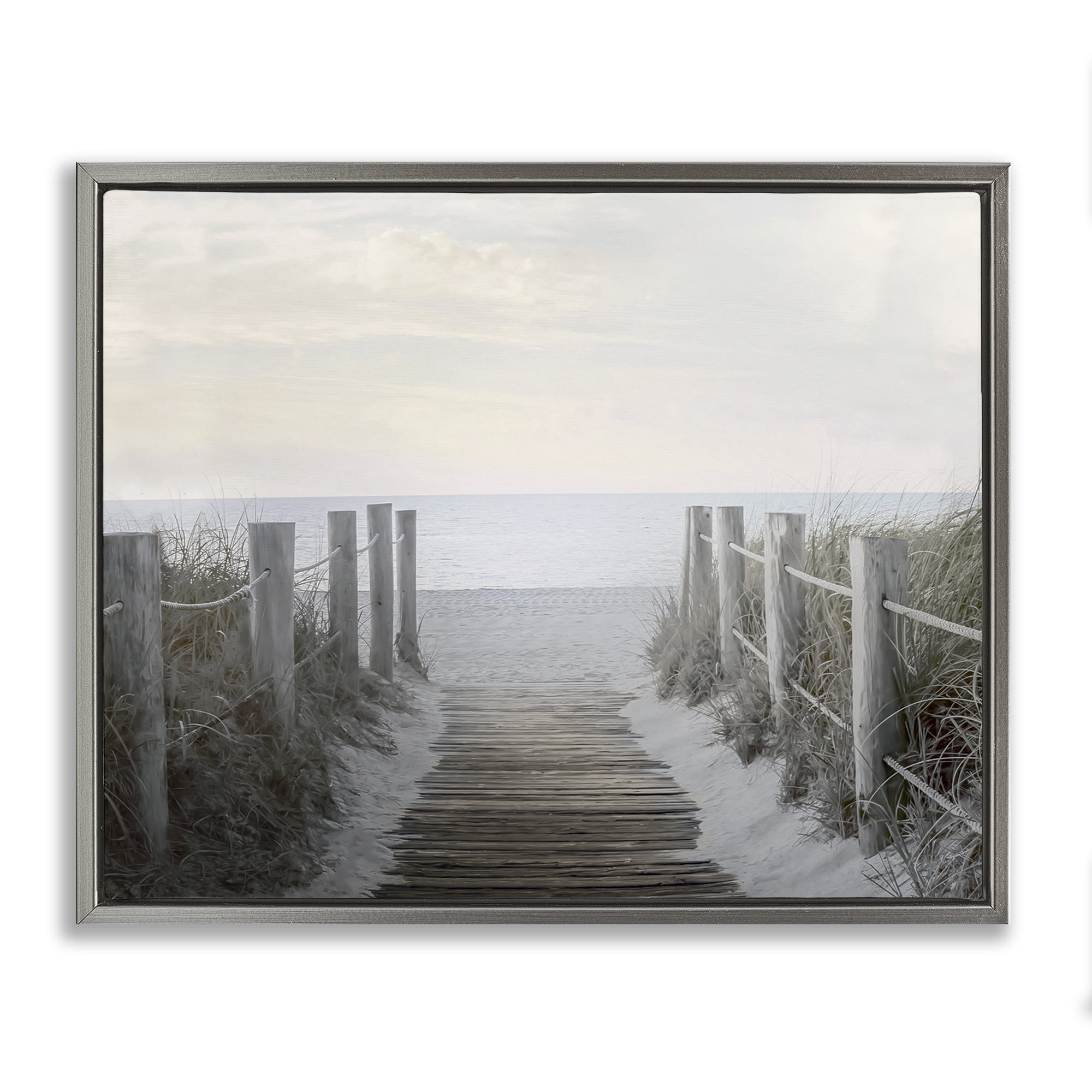 Stupell Industries Boardwalk Steps to Beach Landscape Photography Gray Floater Framed Canvas Art Print Wall Art, 31 x 25