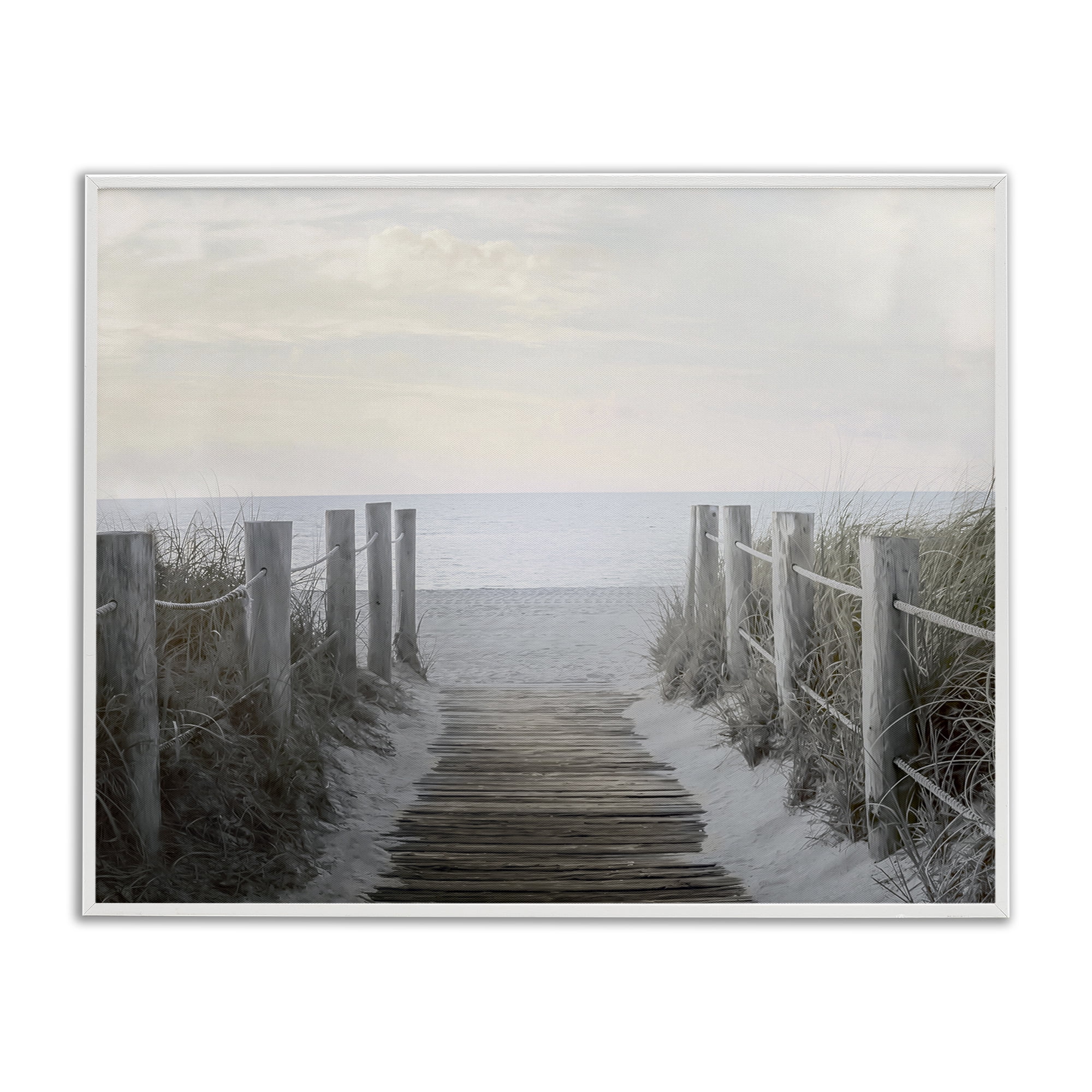 Stupell Industries Boardwalk Steps to Beach Landscape Photography White Framed Art Print Wall Art, 14 x 11