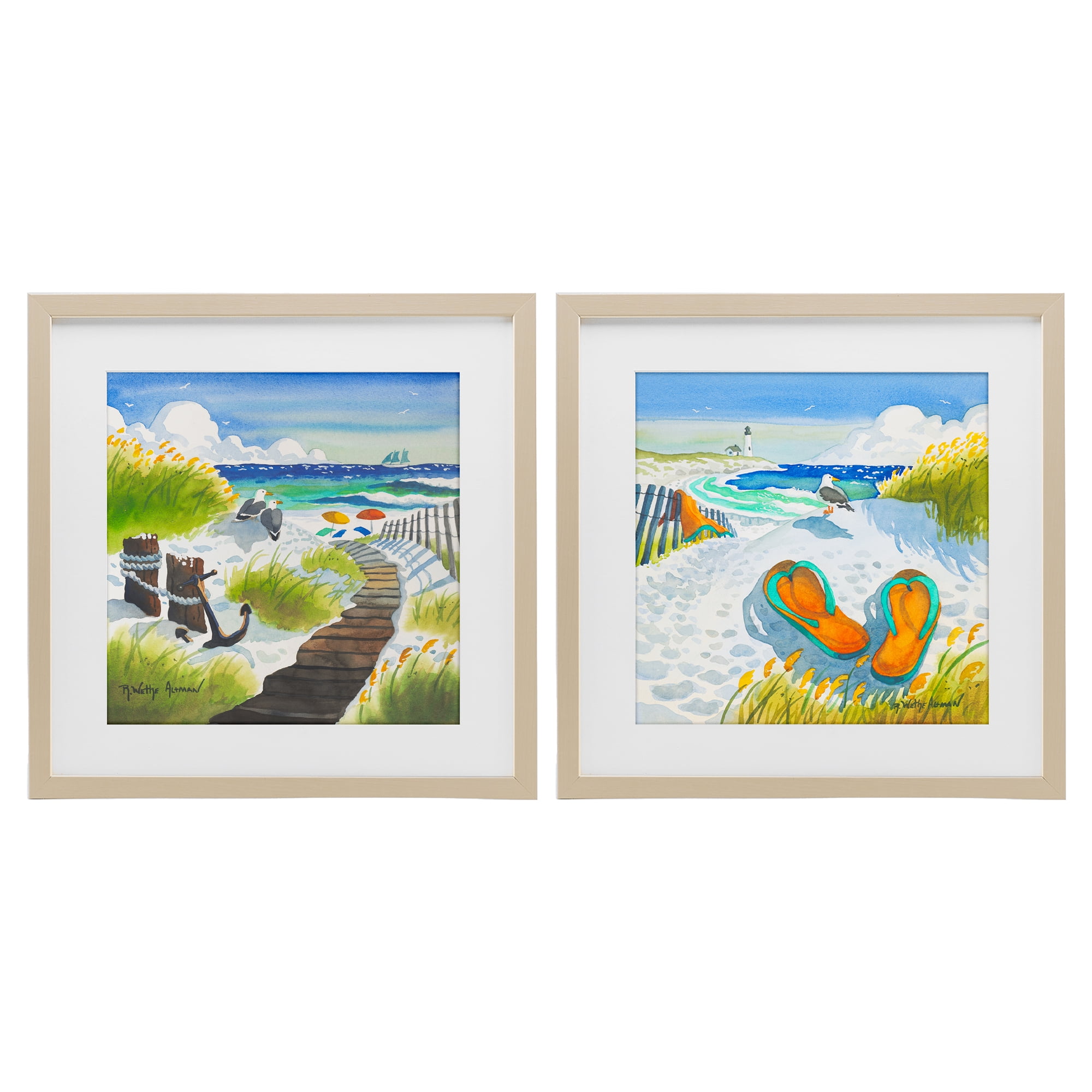 Stupell Industries Boardwalk Through Beach Scenery 2 Piece Birch Framed Print Under Glass Set, design by Robin Altman