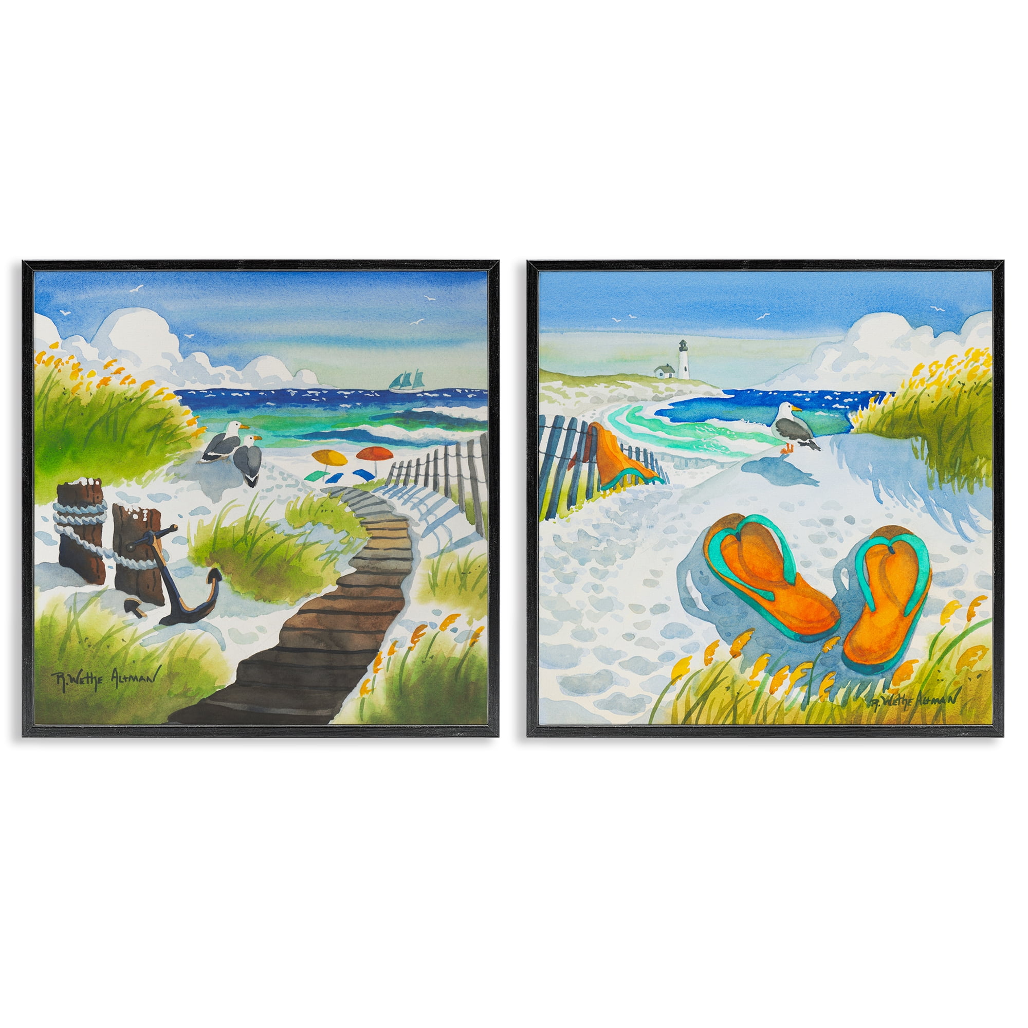 Stupell Industries Boardwalk Through Beach Scenery 2 Piece Black Framed Giclee Art Set, design by Robin Altman