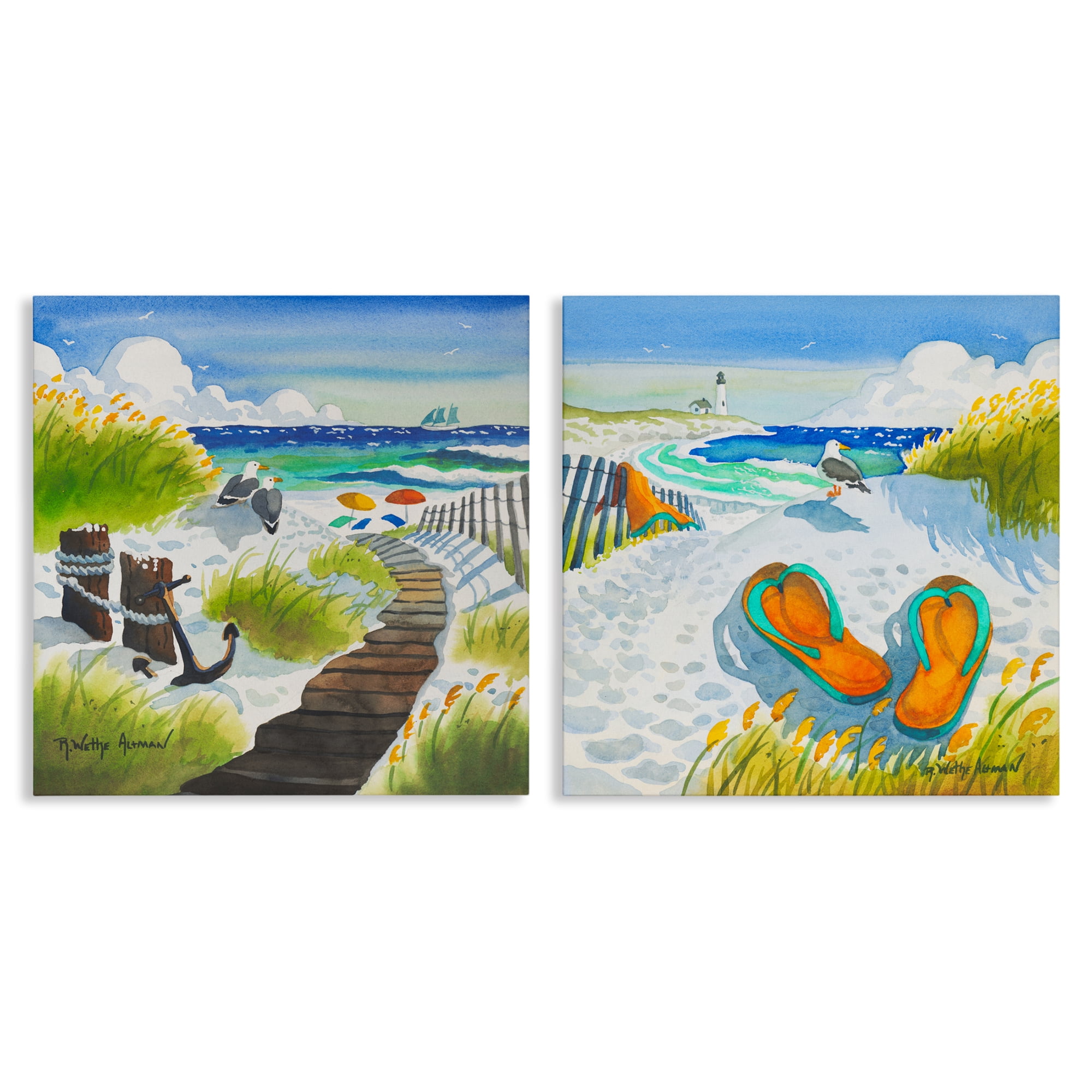 Stupell Industries Boardwalk Through Beach Scenery 2 Piece Canvas Wall Art Set, design by Robin Altman