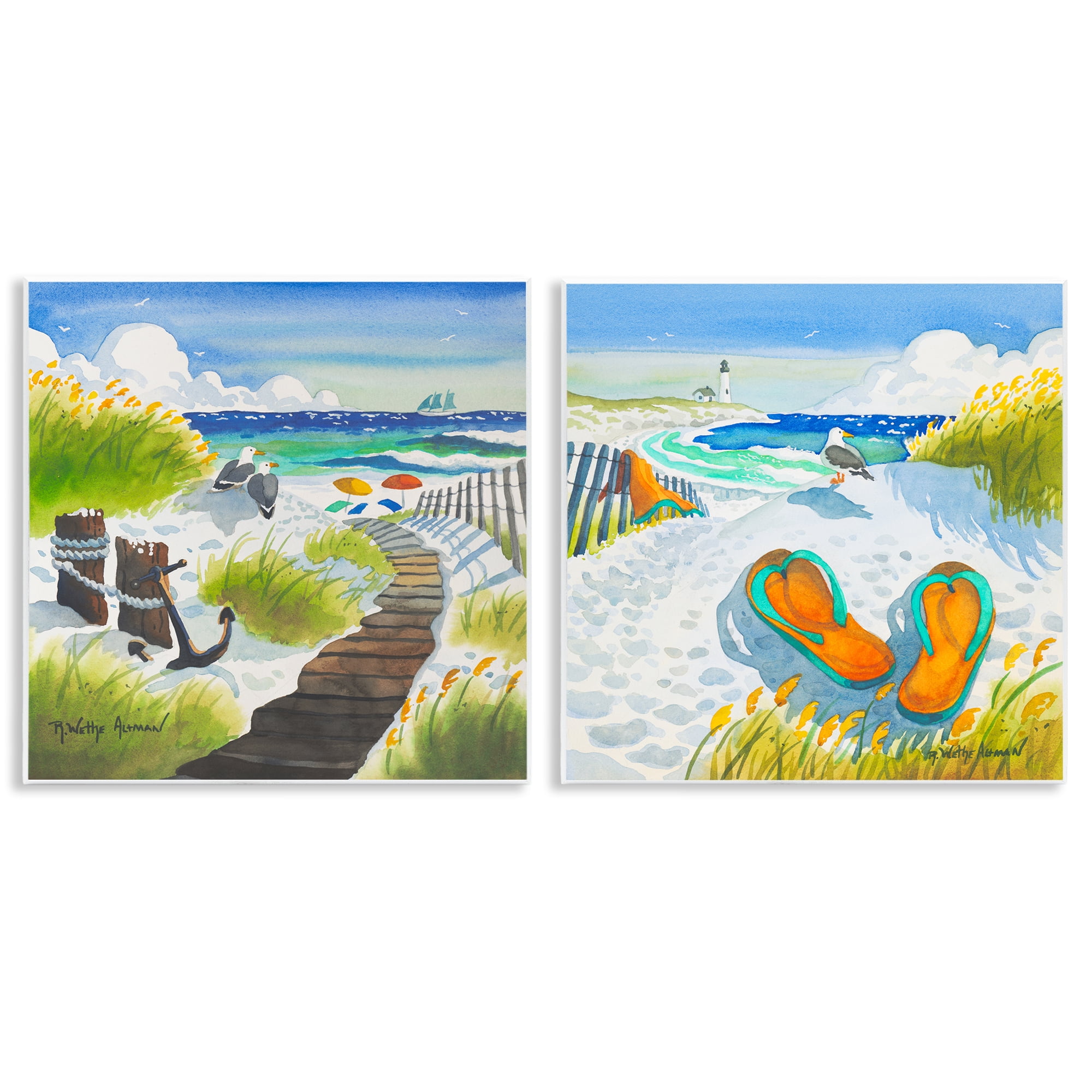 Stupell Industries Boardwalk Through Beach Scenery 2 Piece Wall Plaque Art Set, design by Robin Altman