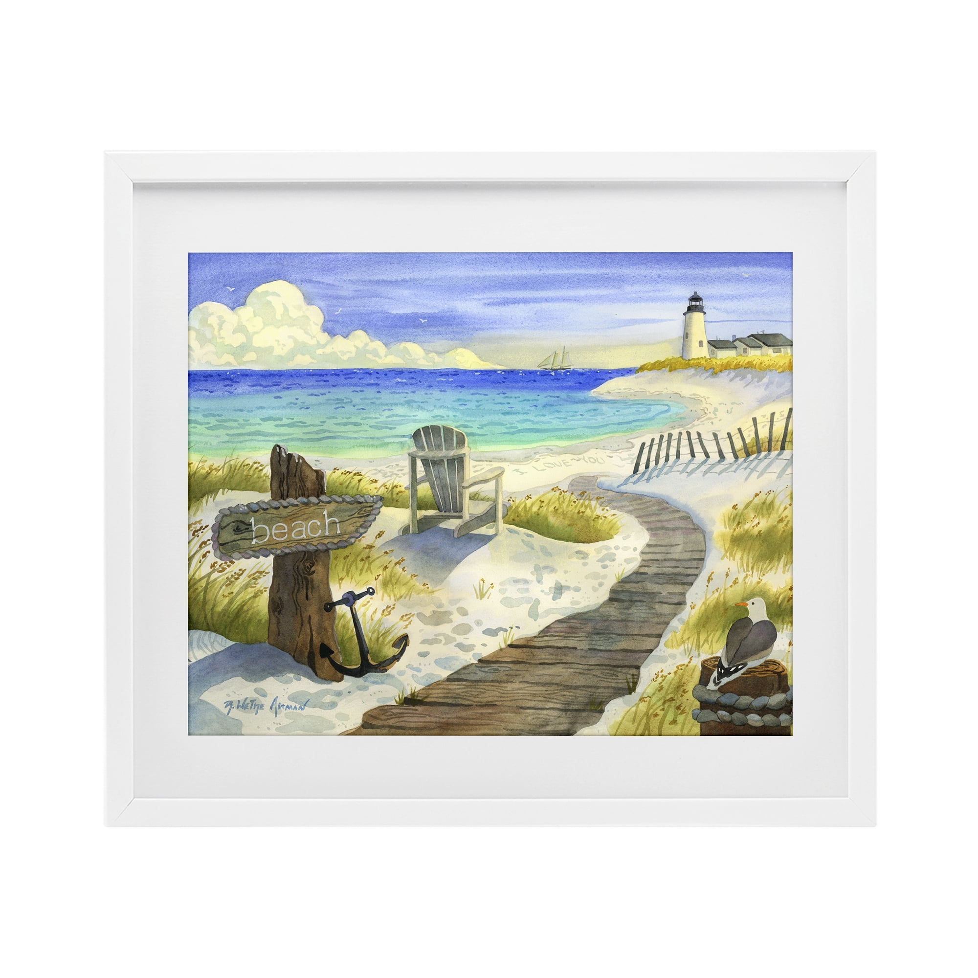 Stupell Industries Boardwalk To The Lighthouse White Framed Print Under Glass, design by Robin Altman