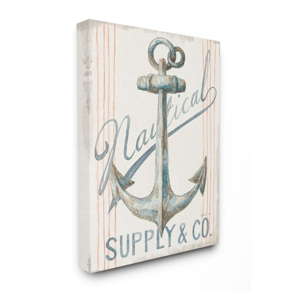 Stupell Industries Boat Anchor Sign Nautical Ocean Pastel Watercolor Canvas Wall Art Design by Danhui Nai, 16" x 20"