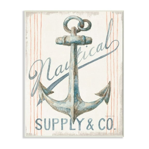 Stupell Industries Boat Anchor Sign Nautical Ocean Pastel Watercolor Unframed Art Print Wall Art, 13x19, by Danhui Nai