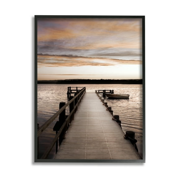 Stupell Industries Boat & Beach Pier Landscape Photography Black Framed Art Print Wall Art, 11 x 14