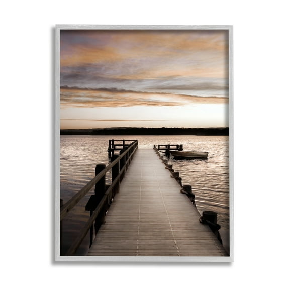 Stupell Industries Boat & Beach Pier Landscape Photography Gray Framed Art Print Wall Art, 16 x 20