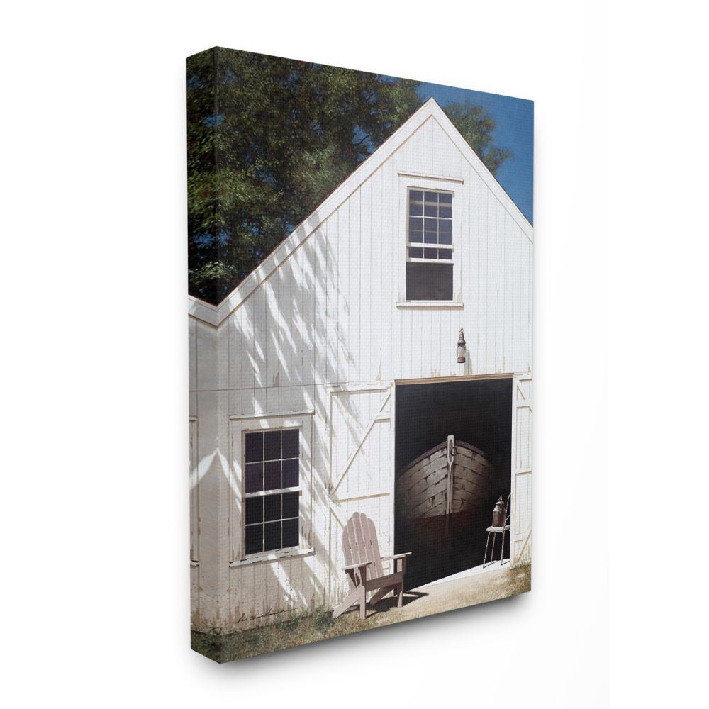 Stupell Industries Boat Behind Barn Door Rural Realistic Painting Canvas Wall Art Design by Zhen-Huan Lu, 36" x 48"