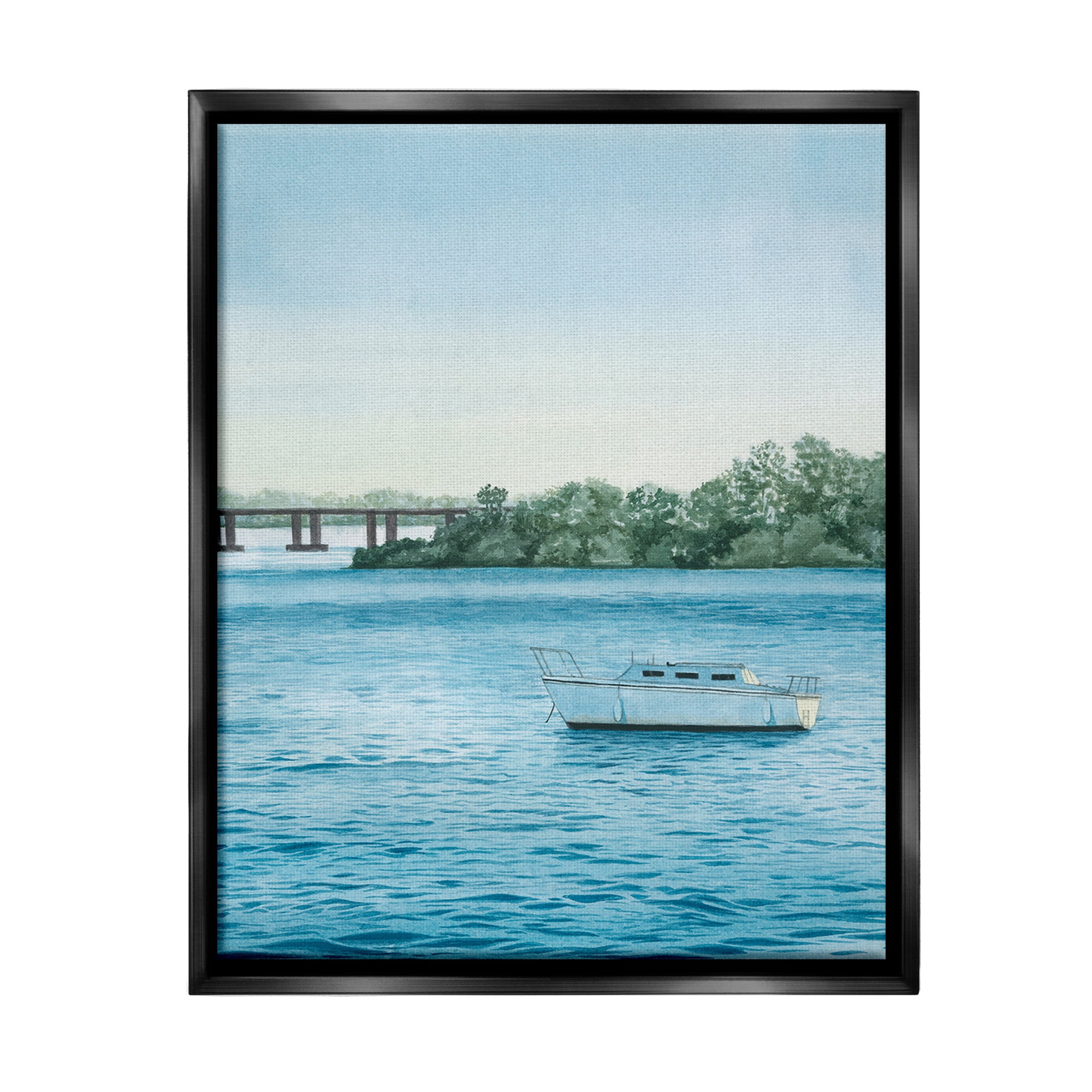 Stupell Industries Boat & Bridge Scenery Transportation Photography Black Floater Framed Canvas Art Print Wall Art, 25 x 31