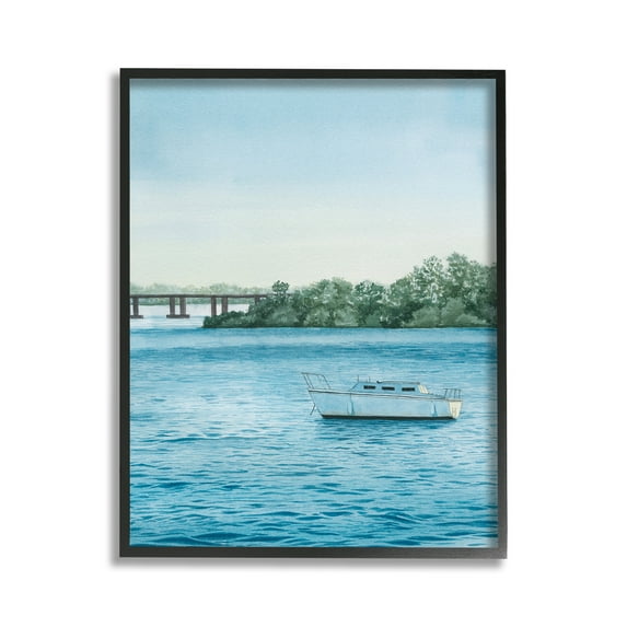 Stupell Industries Boat & Bridge Scenery Transportation Photography Black Framed Art Print Wall Art, 11 x 14