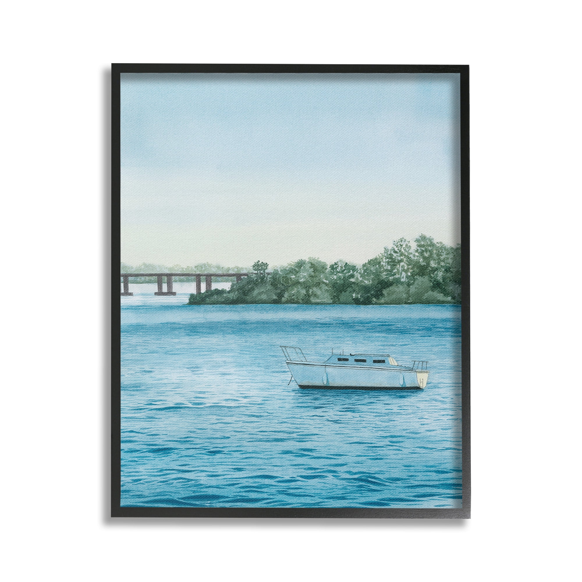 Stupell Industries Boat & Bridge Scenery Transportation Photography Black Framed Art Print Wall Art, 16 x 20