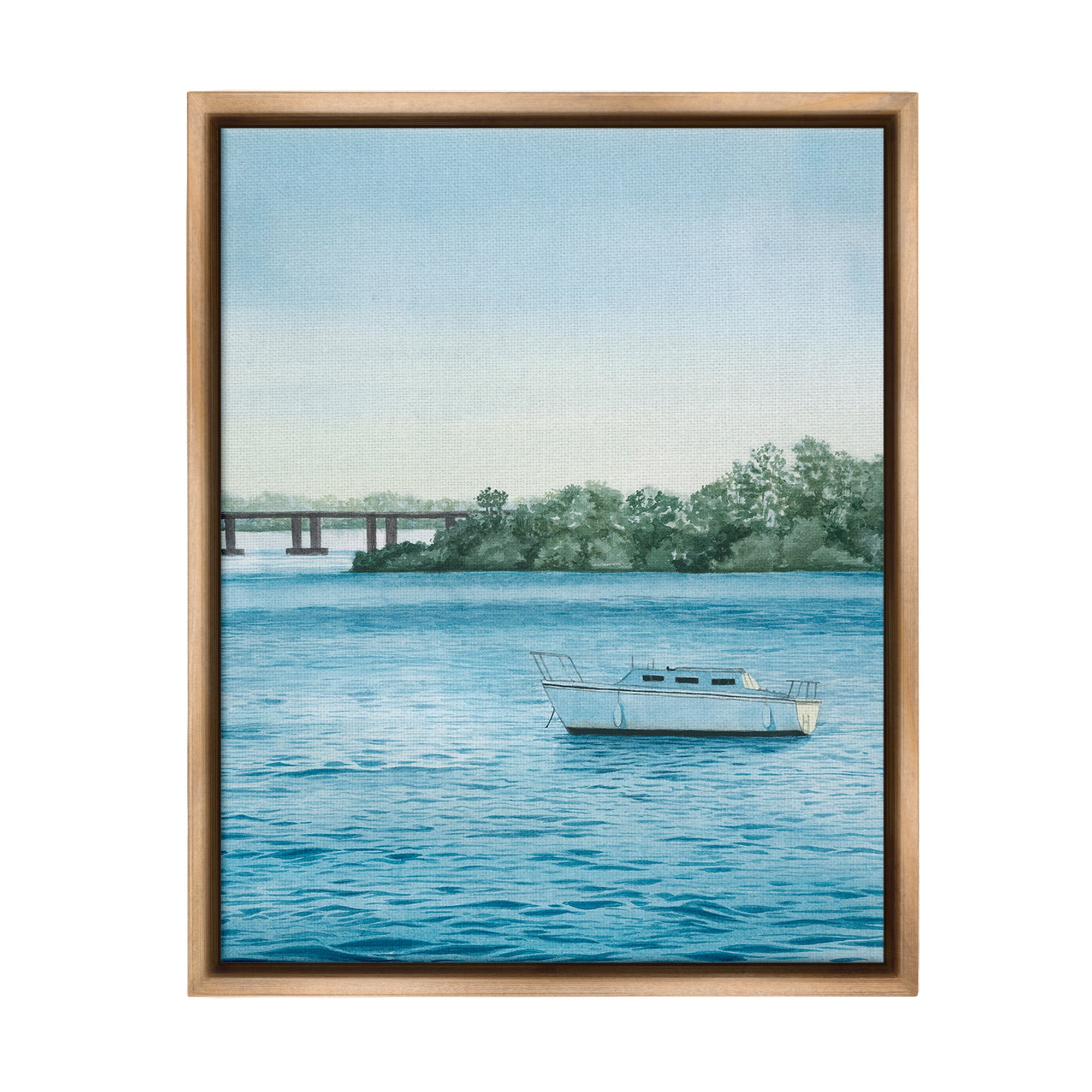 Stupell Industries Boat & Bridge Scenery Transportation Photography Brown Floater Framed Canvas Art Print Wall Art, 17 x 21