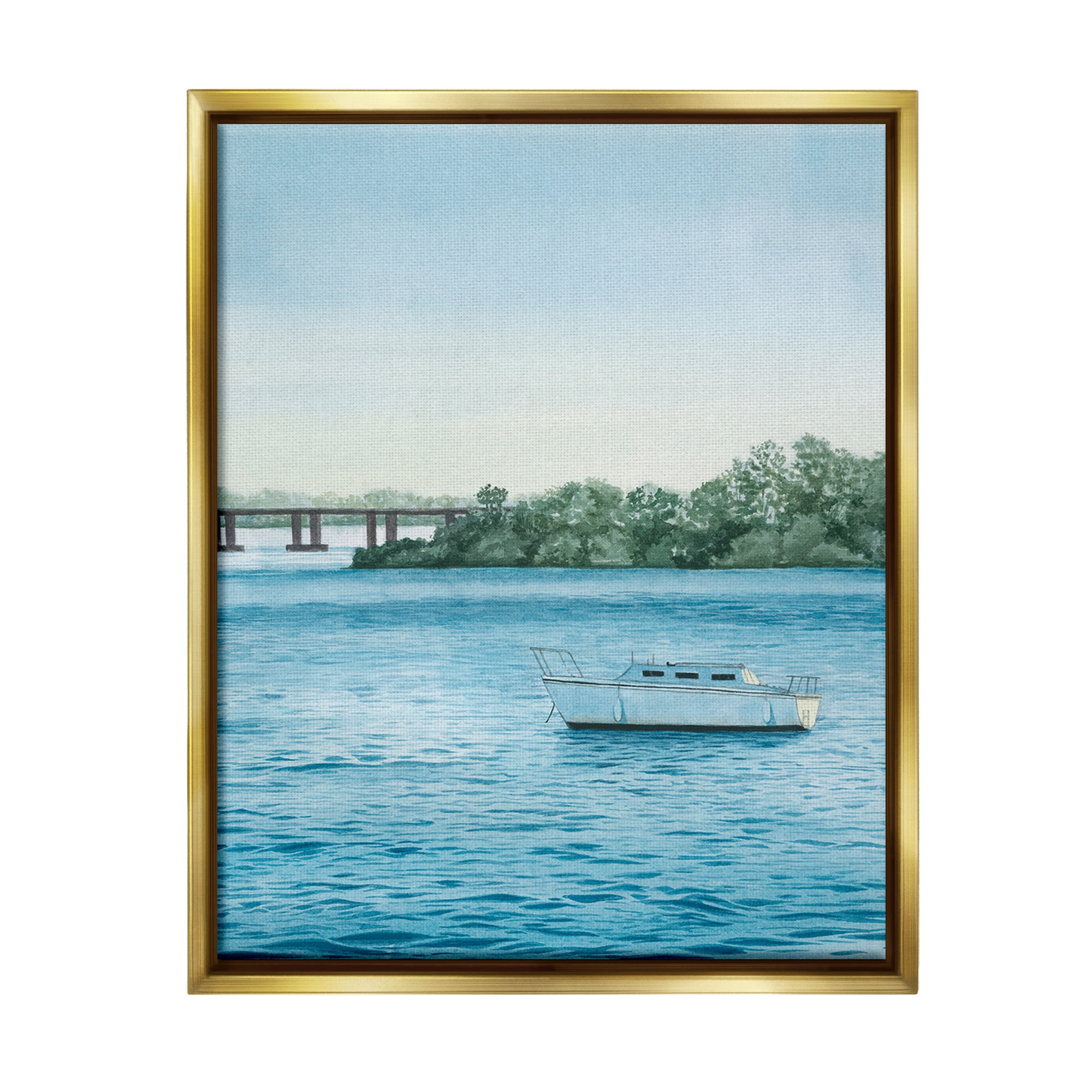Stupell Industries Boat & Bridge Scenery Transportation Photography Gold Floater Framed Canvas Art Print Wall Art, 17 x 21
