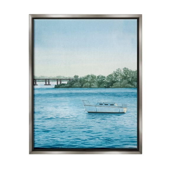 Stupell Industries Boat & Bridge Scenery Transportation Photography Gray Floater Framed Canvas Art Print Wall Art, 25 x 31
