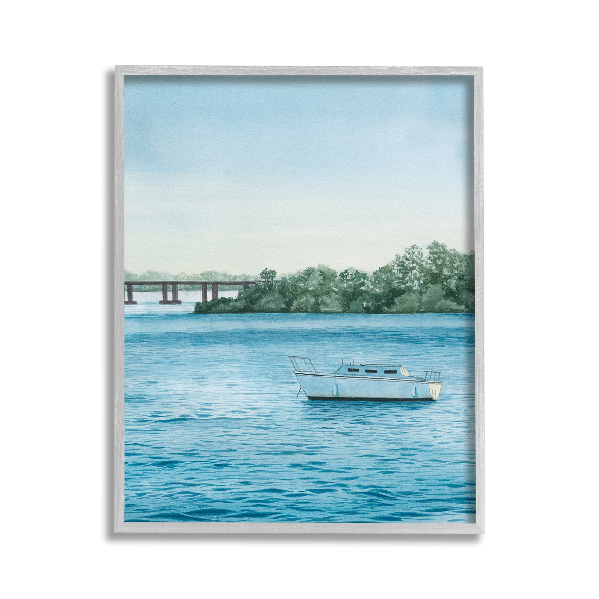 Stupell Industries Boat & Bridge Scenery Transportation Photography Gray Framed Art Print Wall Art, 11 x 14