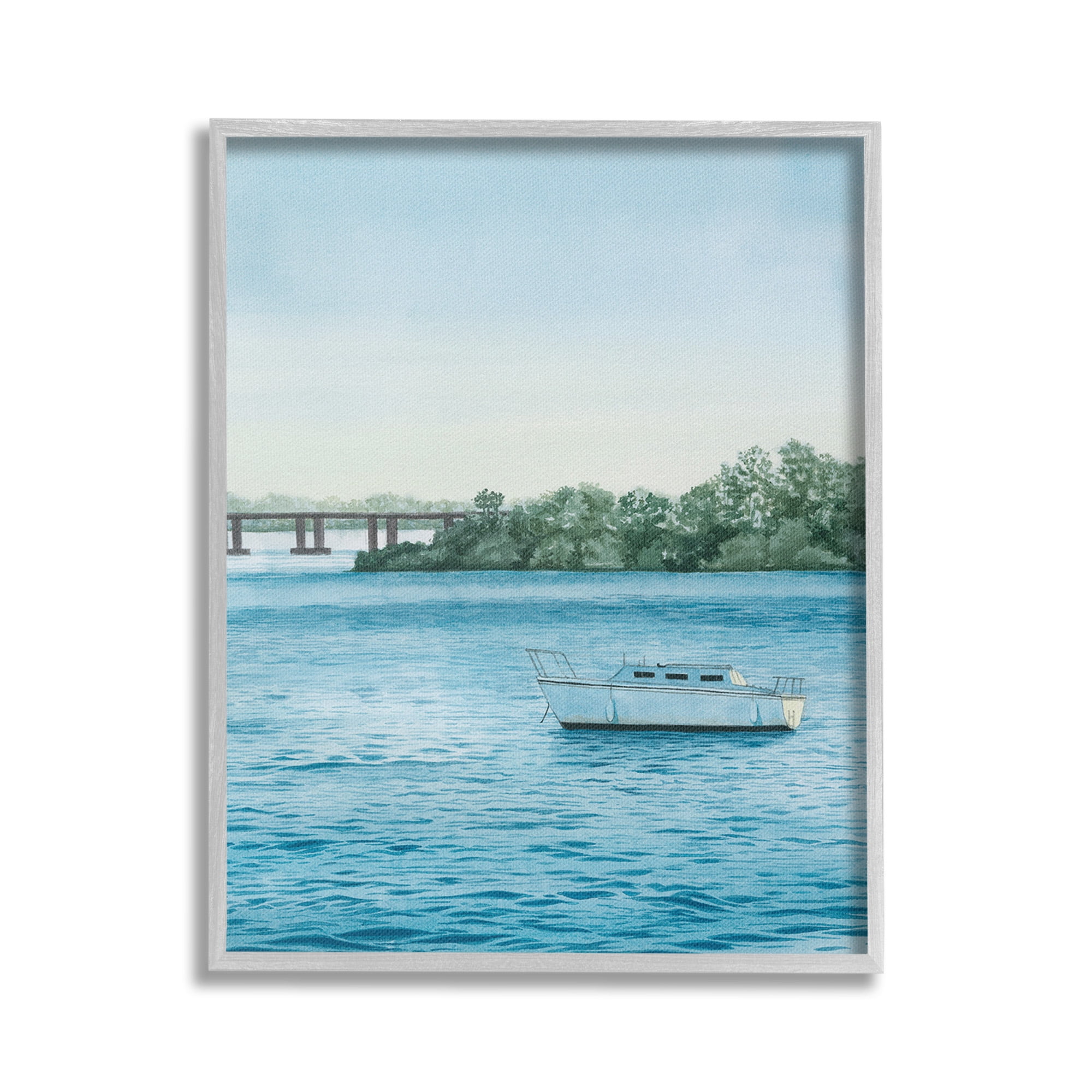 Stupell Industries Boat & Bridge Scenery Transportation Photography Gray Framed Art Print Wall Art, 16 x 20