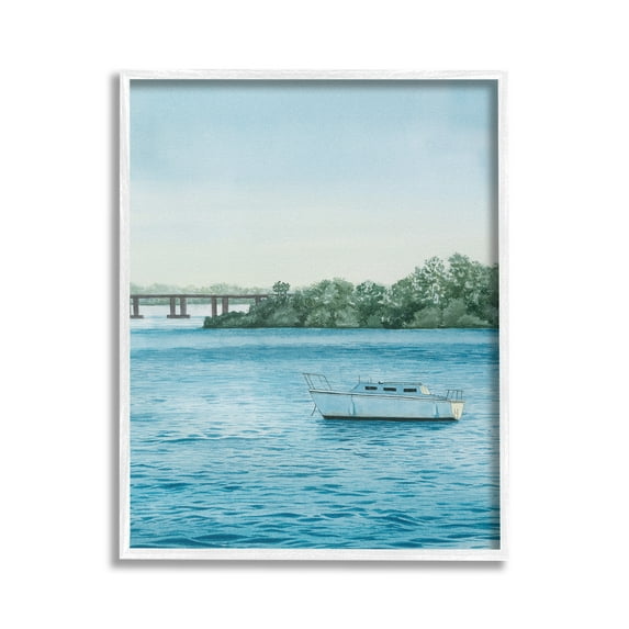 Stupell Industries Boat & Bridge Scenery Transportation Photography White Framed Art Print Wall Art, 24 x 30