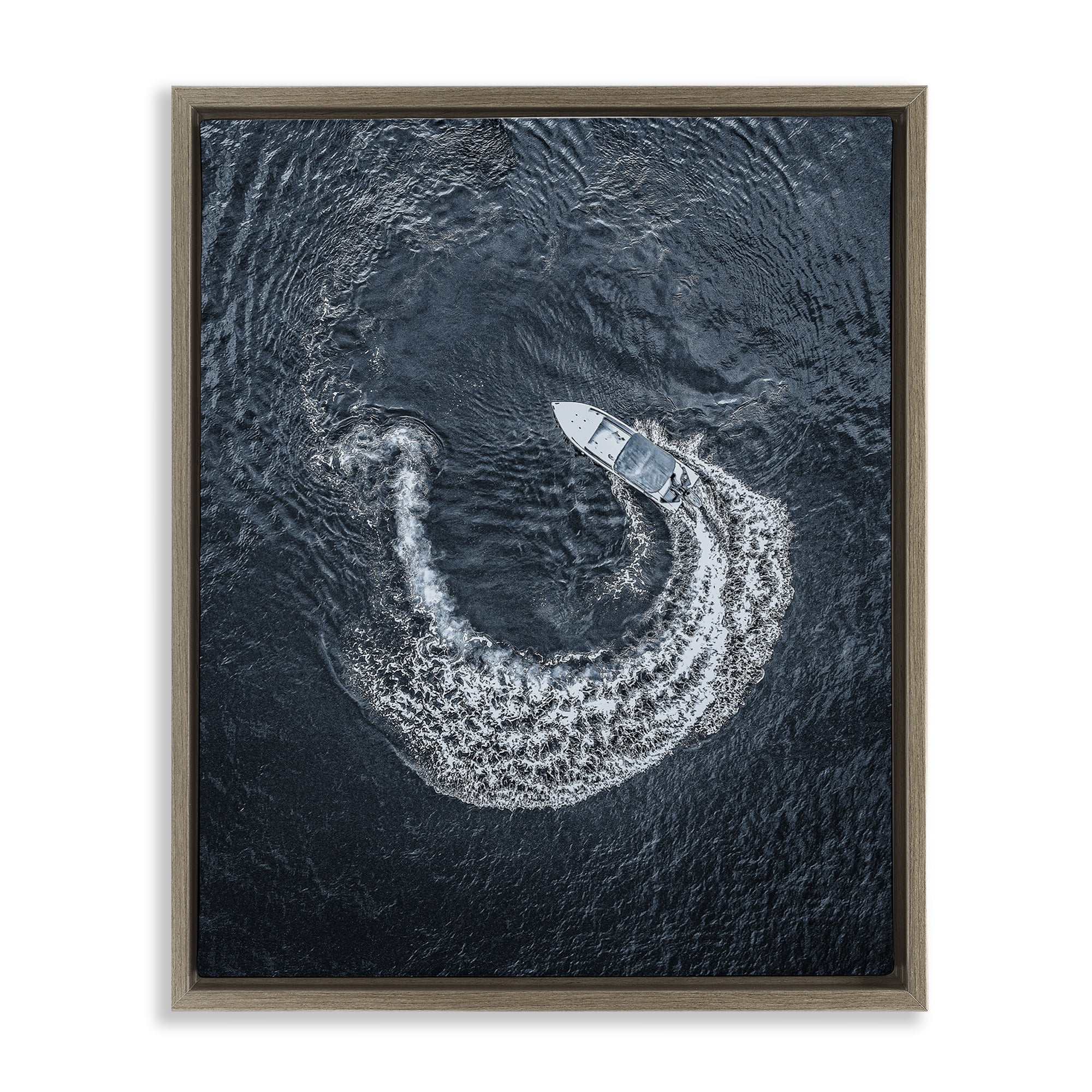 Stupell Industries Boat Circling Water Transportation Photography Brown Floater Framed Canvas Art Print Wall Art, 17 x 21