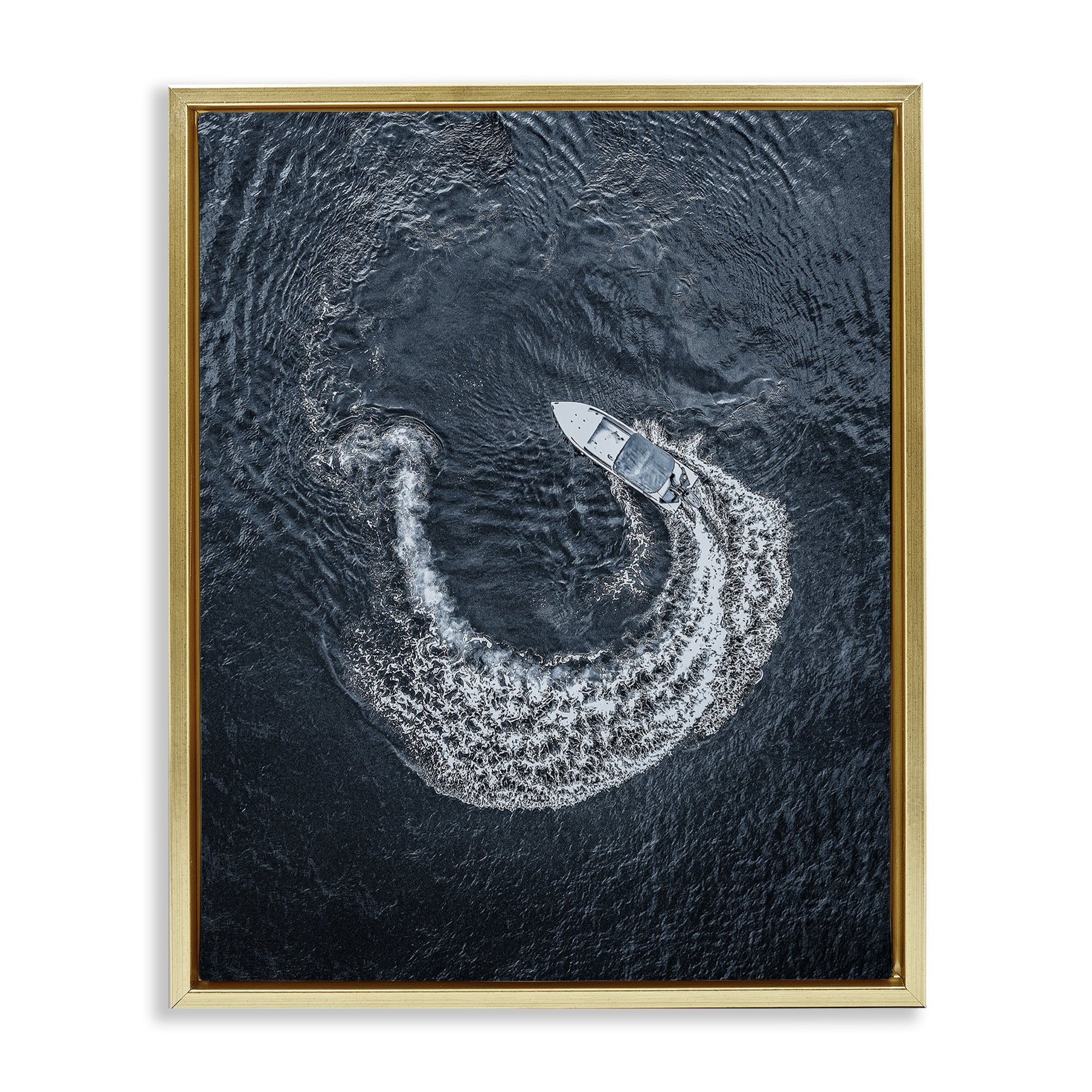 Stupell Industries Boat Circling Water Transportation Photography Gold Floater Framed Canvas Art Print Wall Art, 17 x 21