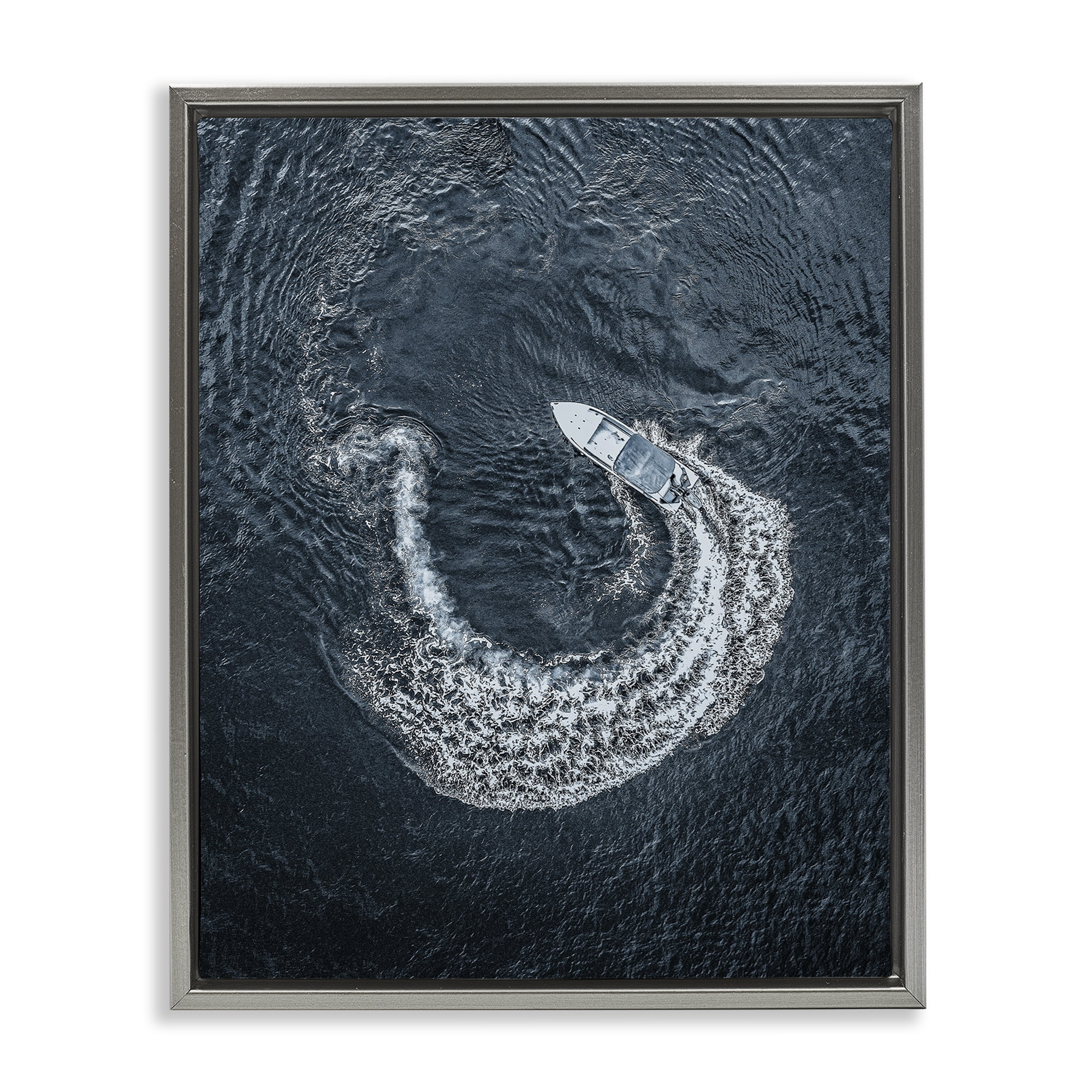 Stupell Industries Boat Circling Water Transportation Photography Gray Floater Framed Canvas Art Print Wall Art, 17 x 21