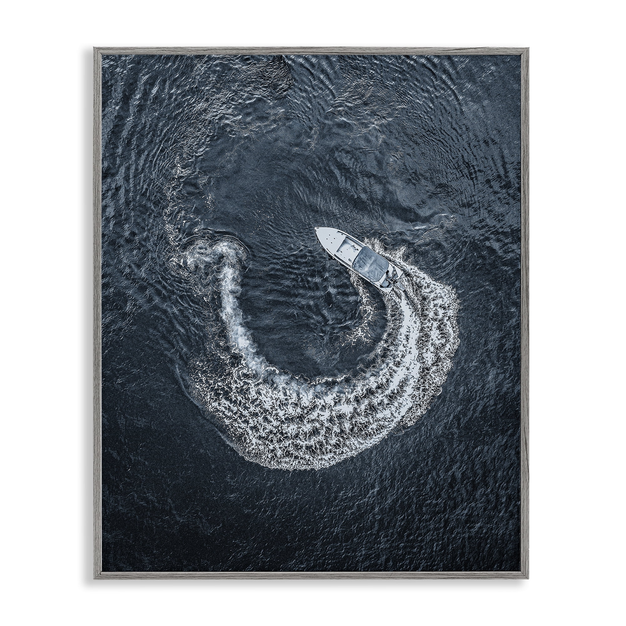 Stupell Industries Boat Circling Water Transportation Photography Gray Framed Art Print Wall Art, 16 x 20