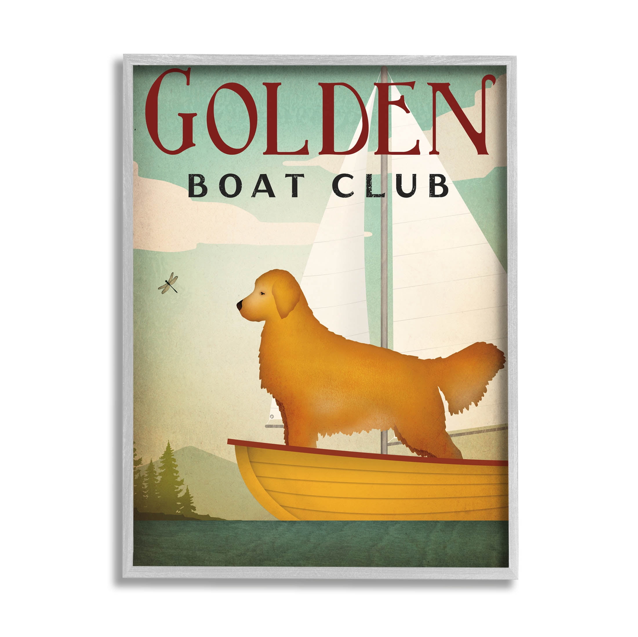 Stupell Industries Boat Club Dog Sailing Graphic Art Gray Framed Art Print Wall Art, Design by Ryan Fowler