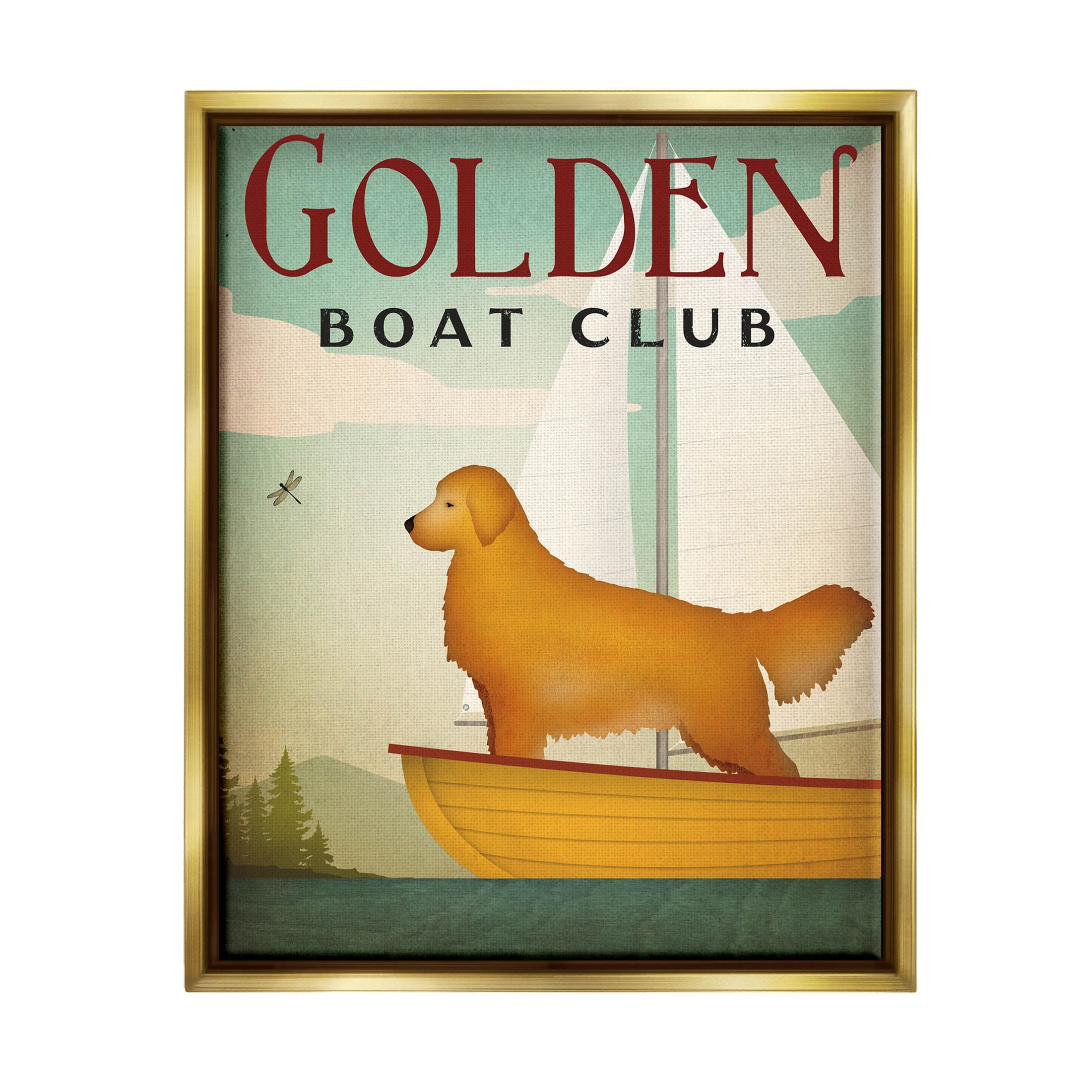 Stupell Industries Boat Club Dog Sailing Graphic Art Metallic Gold Floating Framed Canvas Print Wall Art, Design by Ryan Fowler