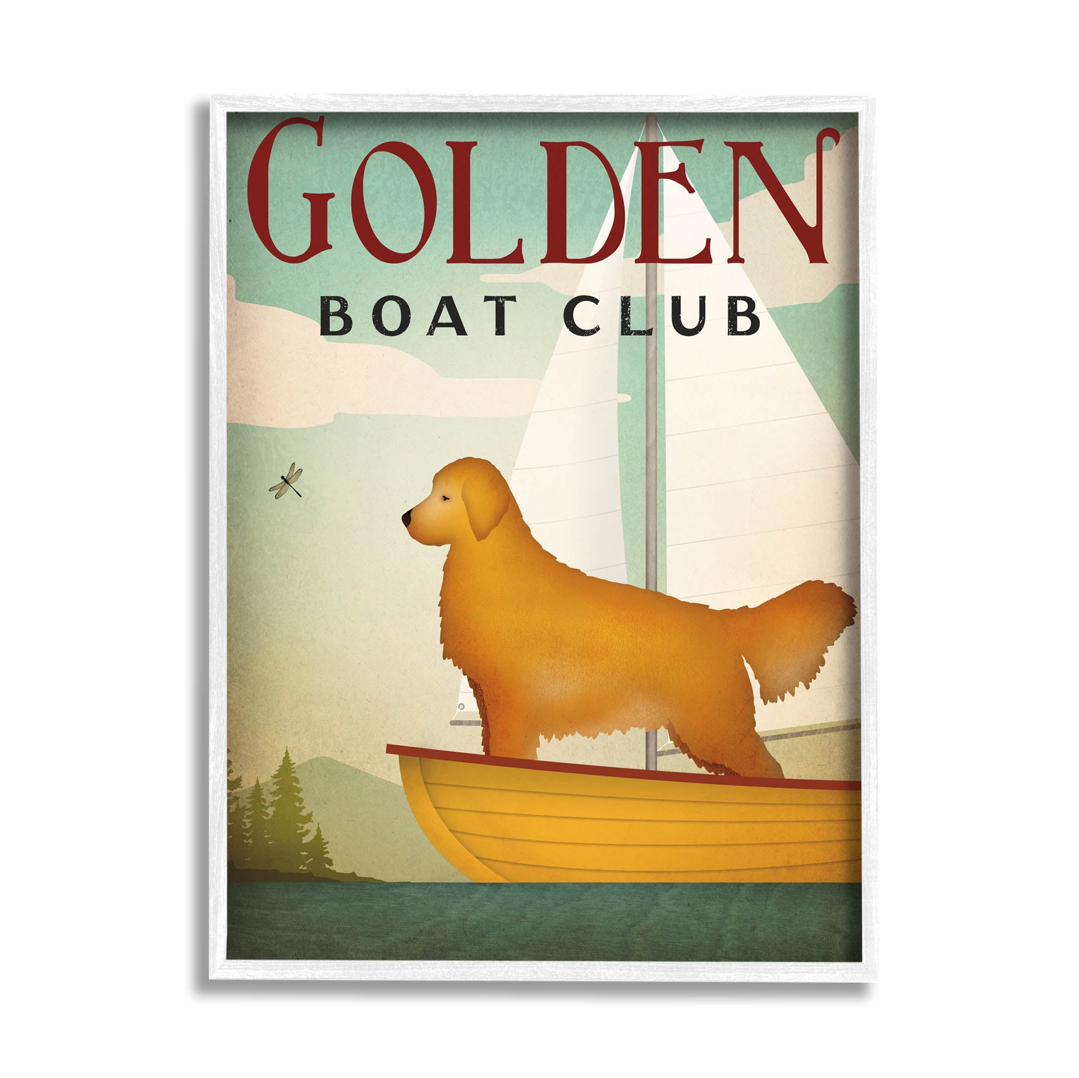 Stupell Industries Boat Club Dog Sailing Graphic Art White Framed Art Print Wall Art, Design by Ryan Fowler