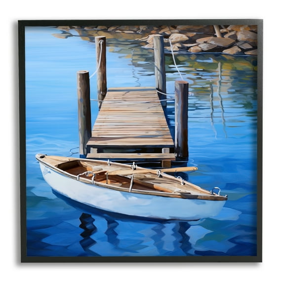 Stupell Industries Boat & Dock Painting Landscape Painting Black Framed Art Print Wall Art, 12 x 12