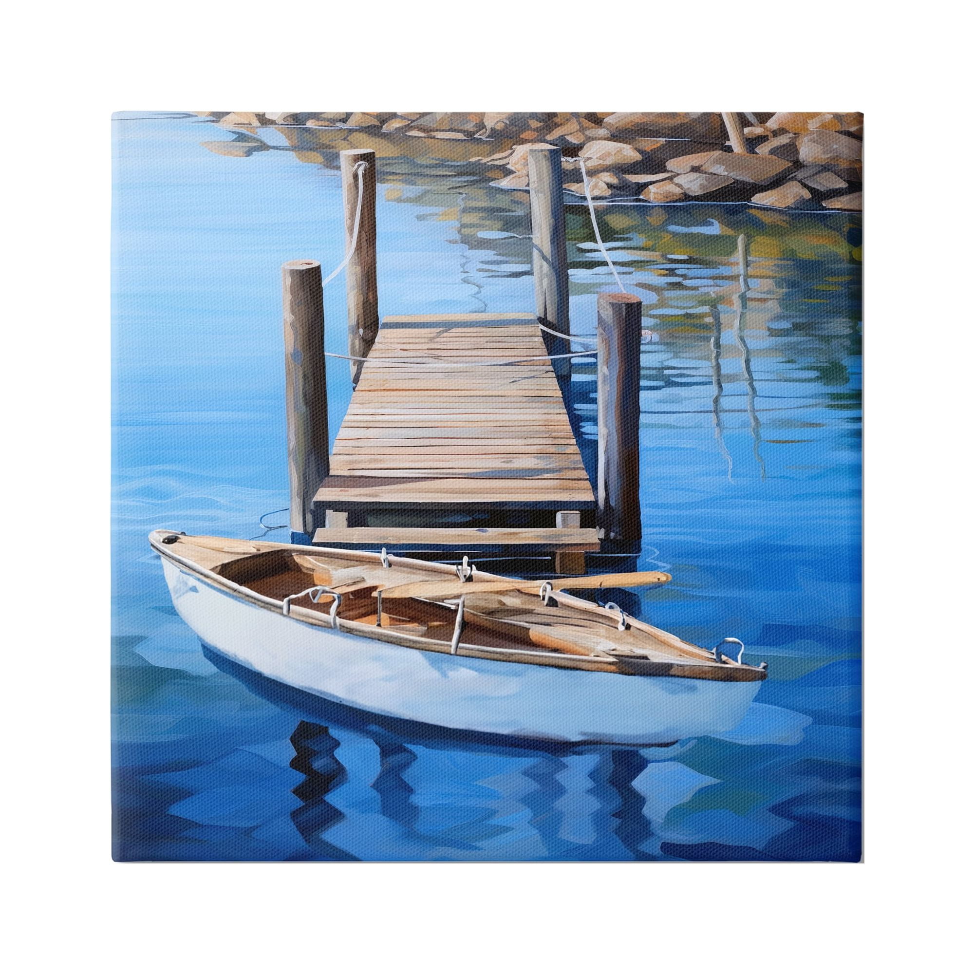 Stupell Industries Boat & Dock Painting Landscape Painting Gallery Wrapped Canvas Art Print Wall Art, 30 x 30